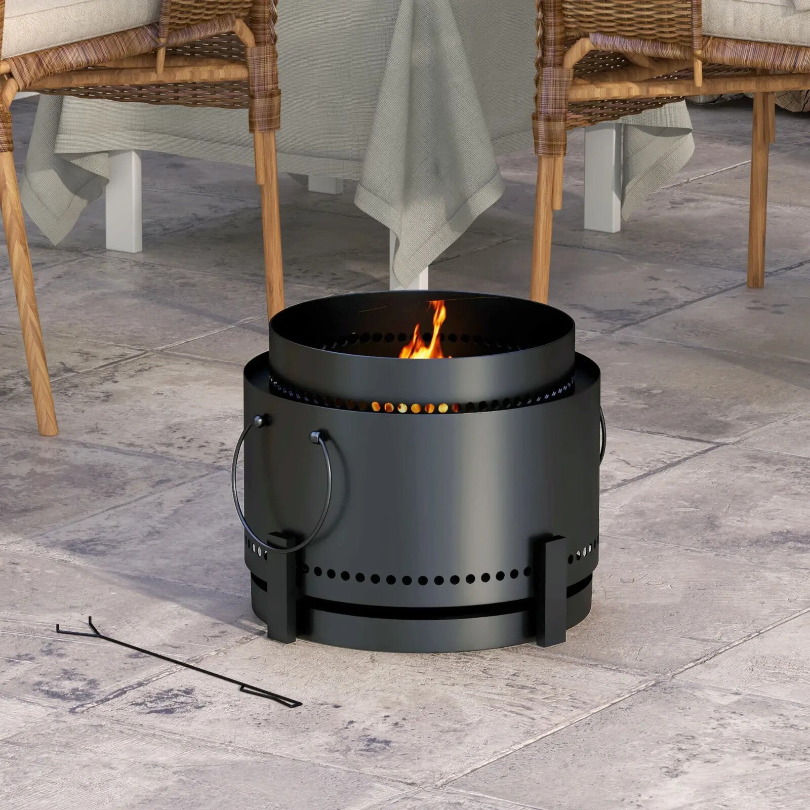 Fire Pit Smokeless Portable Round Metal Frame with Poker & Two Handles Black - Home and Garden Furniture Shop - rustic - furniture