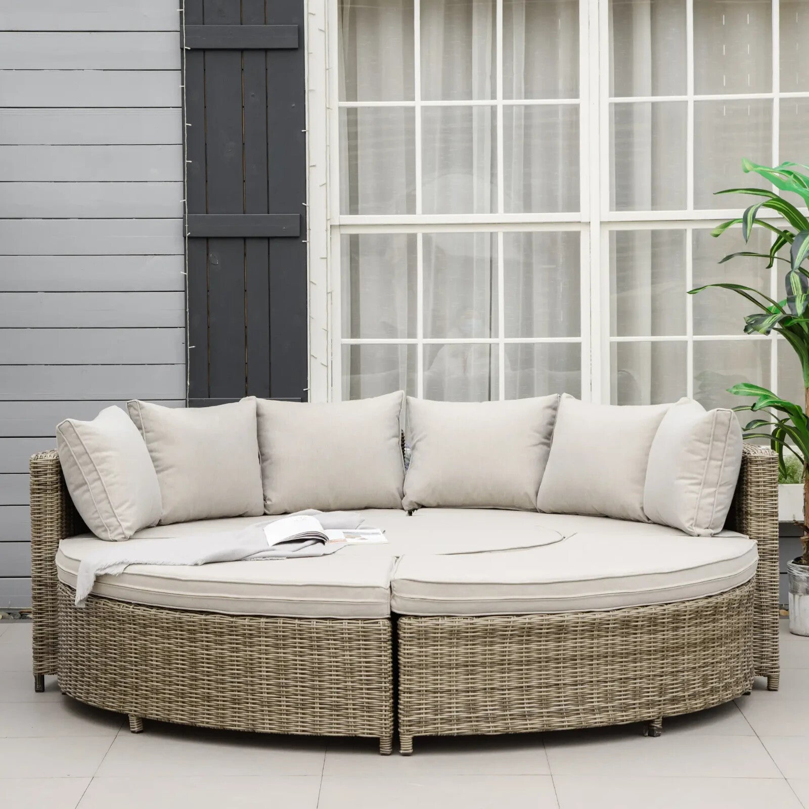 Five Piece Rattan Garden Lounge Set with Round Daybed Table and Cushions Outdoor - Home and Garden Furniture Shop - rustic - furniture