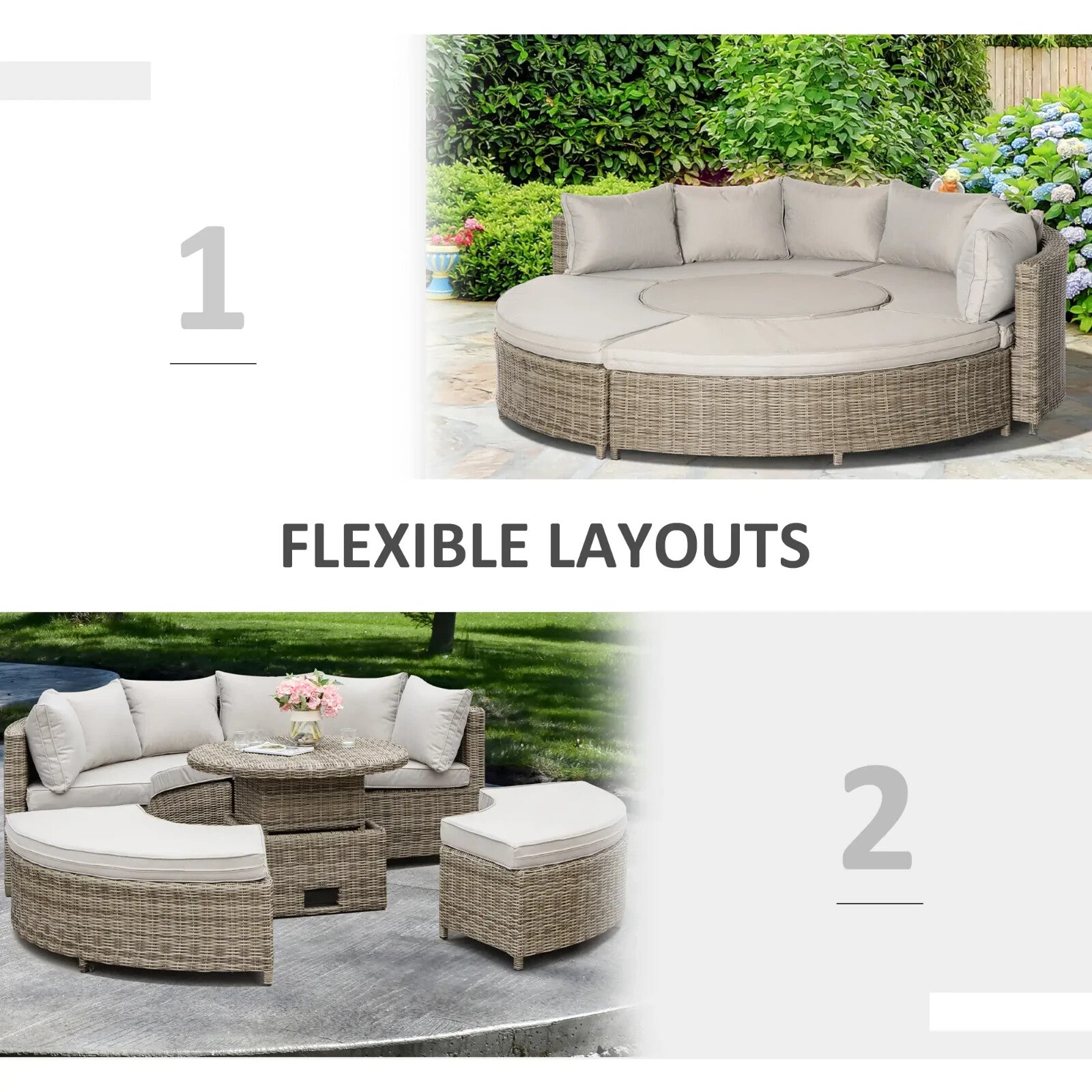 Five Piece Rattan Garden Lounge Set with Round Daybed Table and Cushions Outdoor - Home and Garden Furniture Shop - rustic - furniture