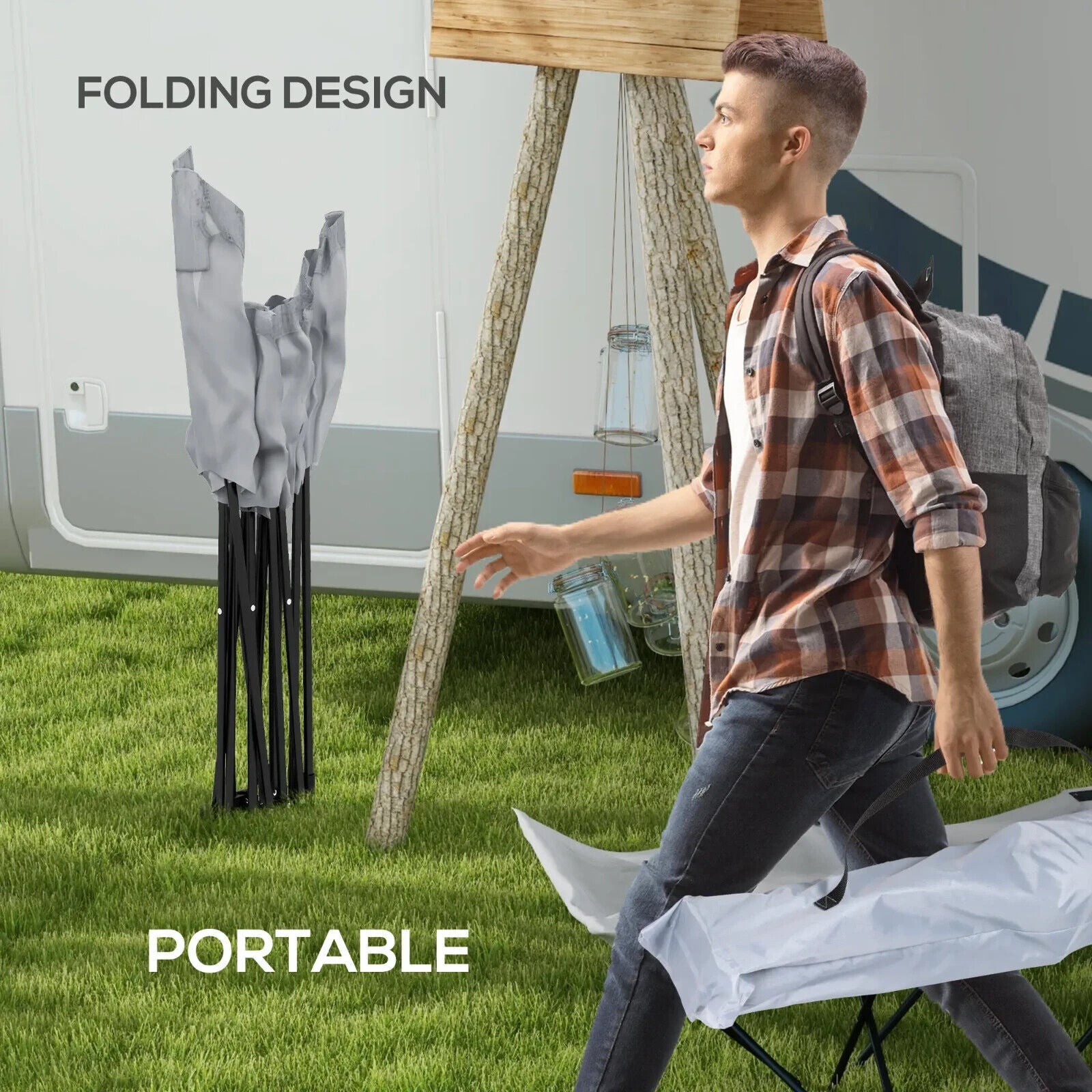 Foldable Outdoor Sun Lounger Chair with Headrest Side Pocket Oxford Seat - Home and Garden Furniture Shop - #rustic - furniture#