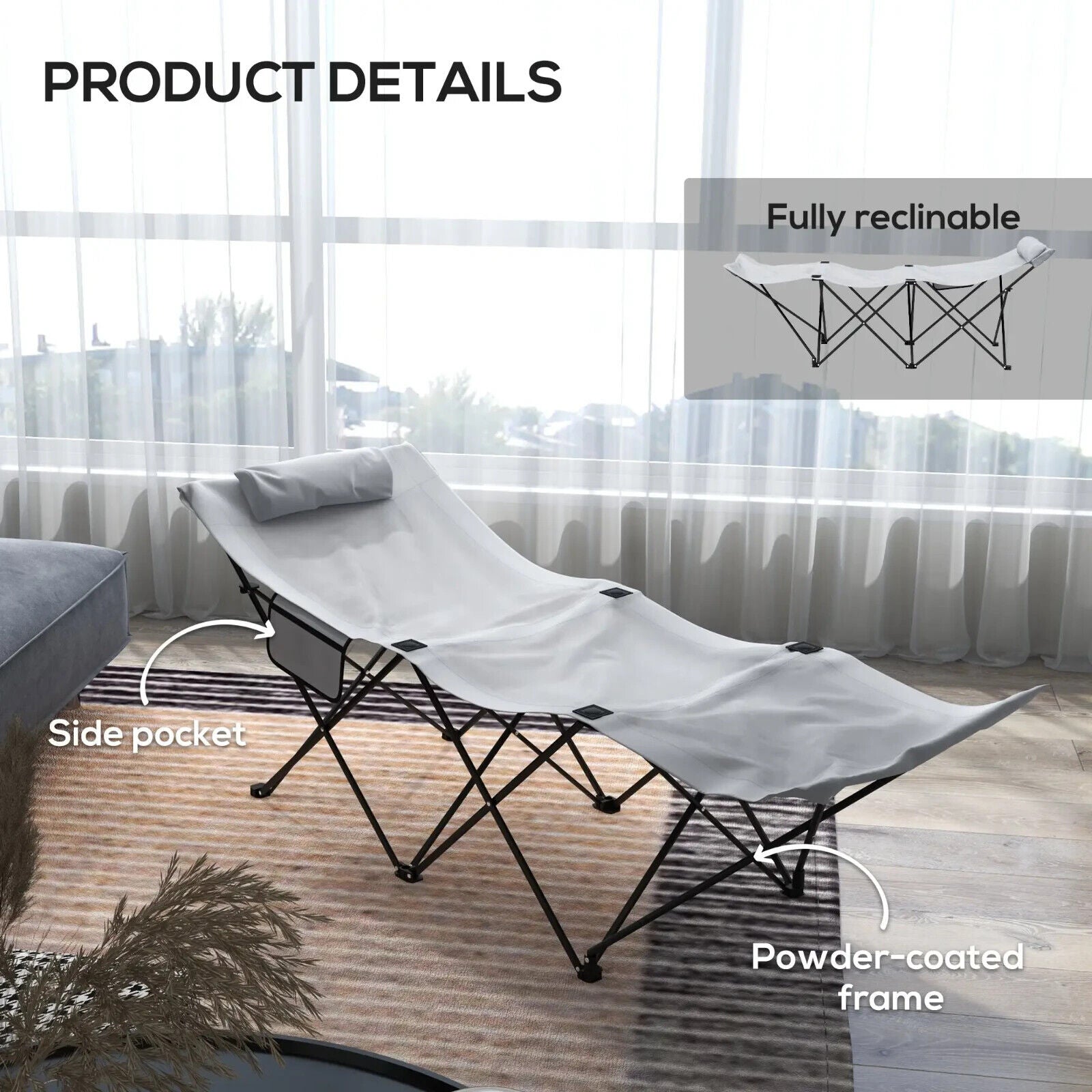 Foldable Outdoor Sun Lounger Chair with Headrest Side Pocket Oxford Seat - Home and Garden Furniture Shop - #rustic - furniture#