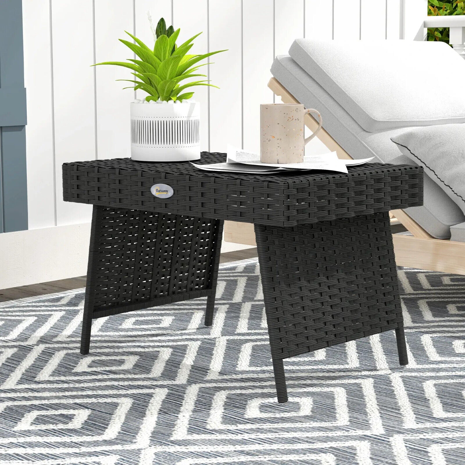 Foldable Rattan Coffee Table Steel Frame Outdoor Side Table for Garden Black - Home and Garden Furniture Shop - #rustic - furniture#