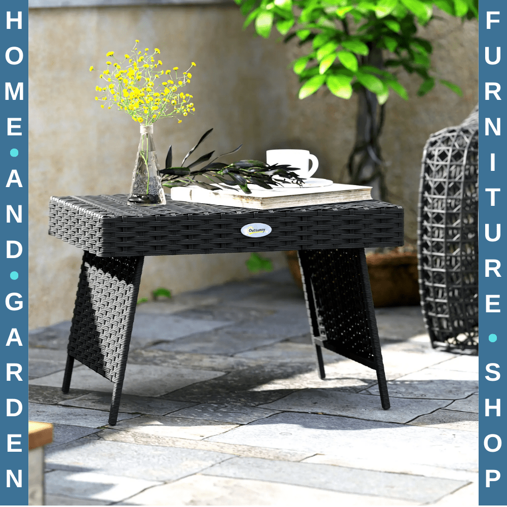 Foldable Rattan Coffee Table Steel Frame Outdoor Side Table for Garden Black - Home and Garden Furniture Shop - #rustic - furniture#