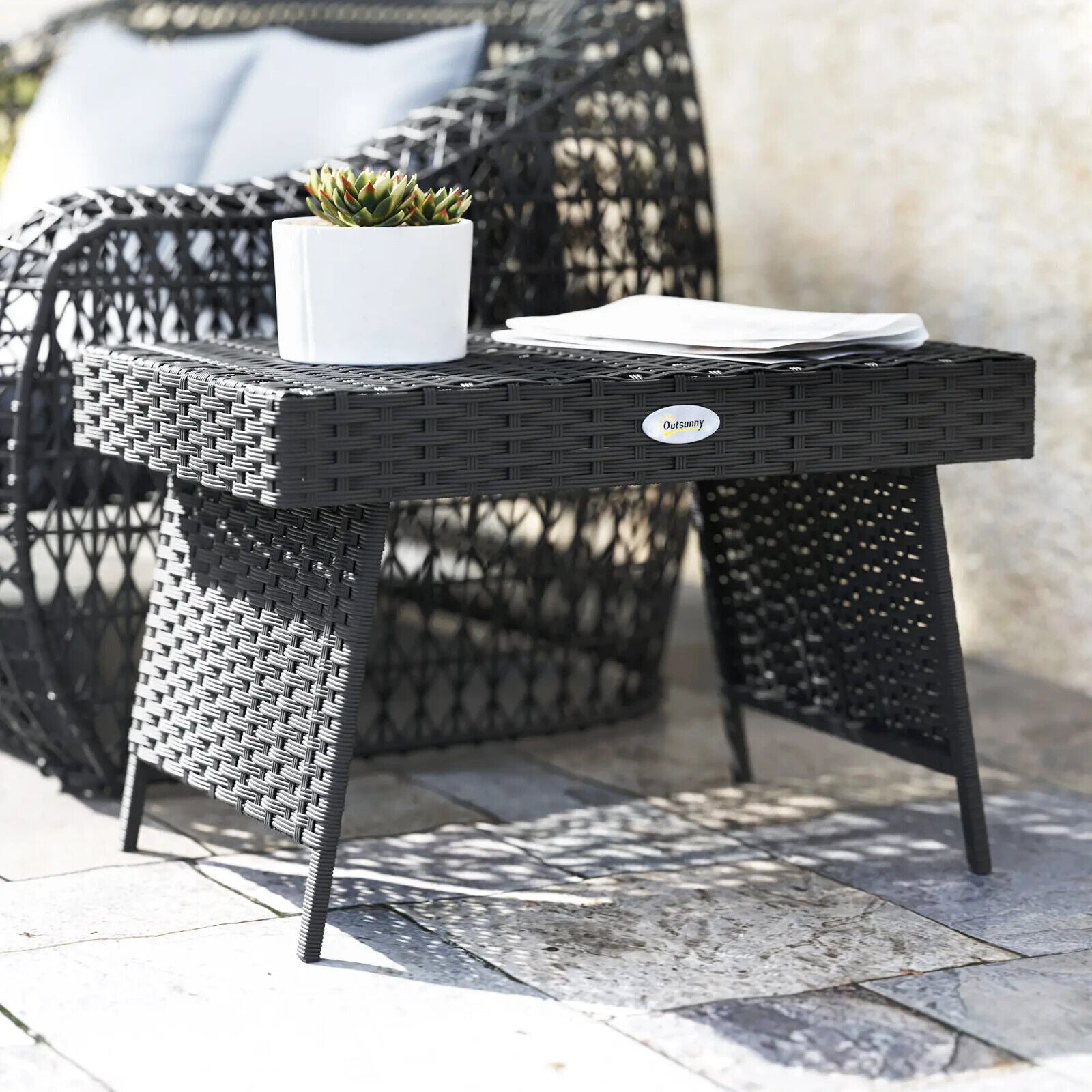 Foldable Rattan Coffee Table Steel Frame Outdoor Side Table for Garden Black - Home and Garden Furniture Shop - #rustic - furniture#
