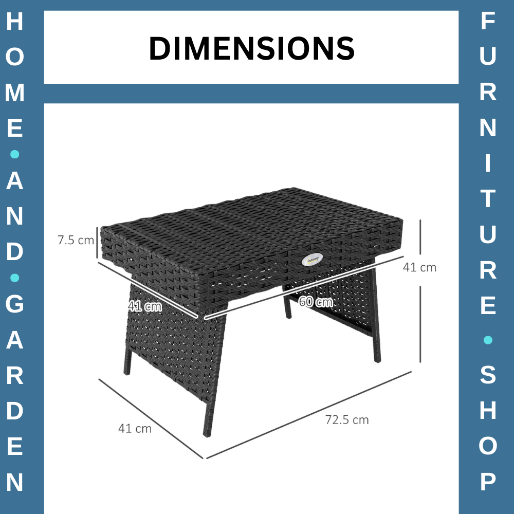 Foldable Rattan Coffee Table Steel Frame Outdoor Side Table for Garden Black - Home and Garden Furniture Shop - #rustic - furniture#