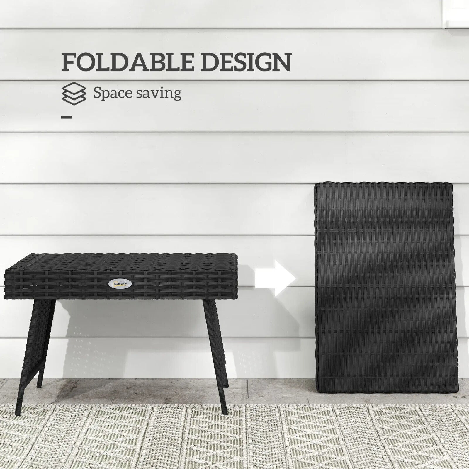 Foldable Rattan Coffee Table Steel Frame Outdoor Side Table for Garden Black - Home and Garden Furniture Shop - #rustic - furniture#