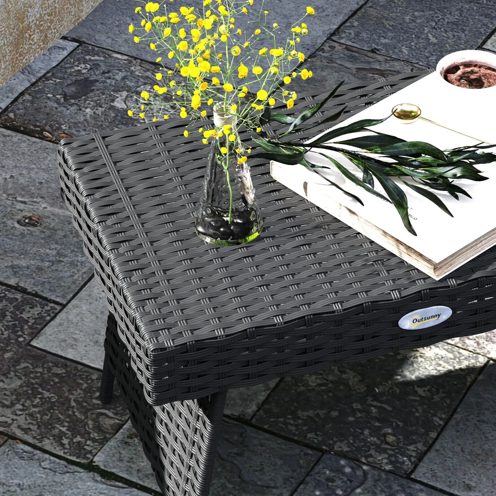 Foldable Rattan Coffee Table Steel Frame Outdoor Side Table for Garden Black - Home and Garden Furniture Shop - #rustic - furniture#