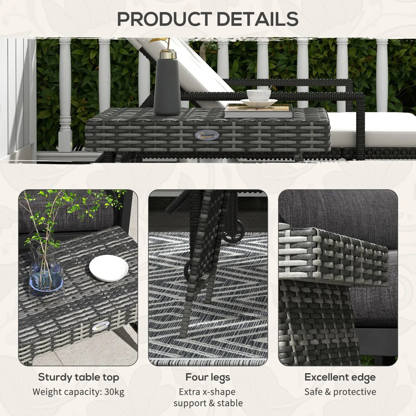 Foldable Rattan Coffee Table Steel Frame Outdoor Side Table for Garden or Patio - Home and Garden Furniture Shop - #rustic - furniture#