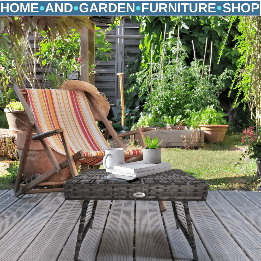 Foldable Rattan Coffee Table Steel Frame Outdoor Side Table for Garden or Patio - Home and Garden Furniture Shop - rustic - furniture