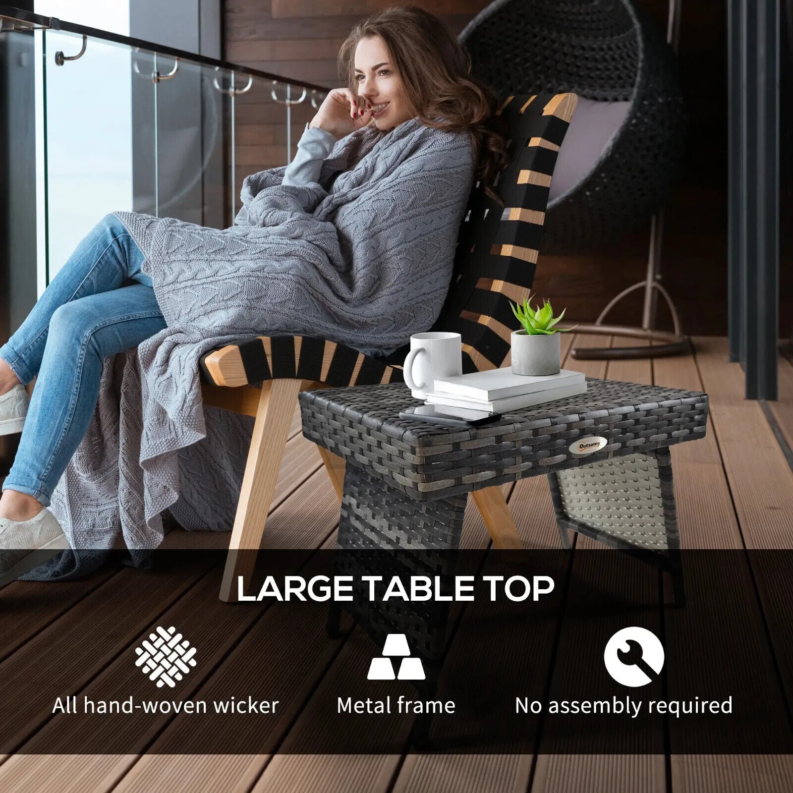 Foldable Rattan Coffee Table Steel Frame Outdoor Side Table for Garden or Patio - Home and Garden Furniture Shop - #rustic - furniture#