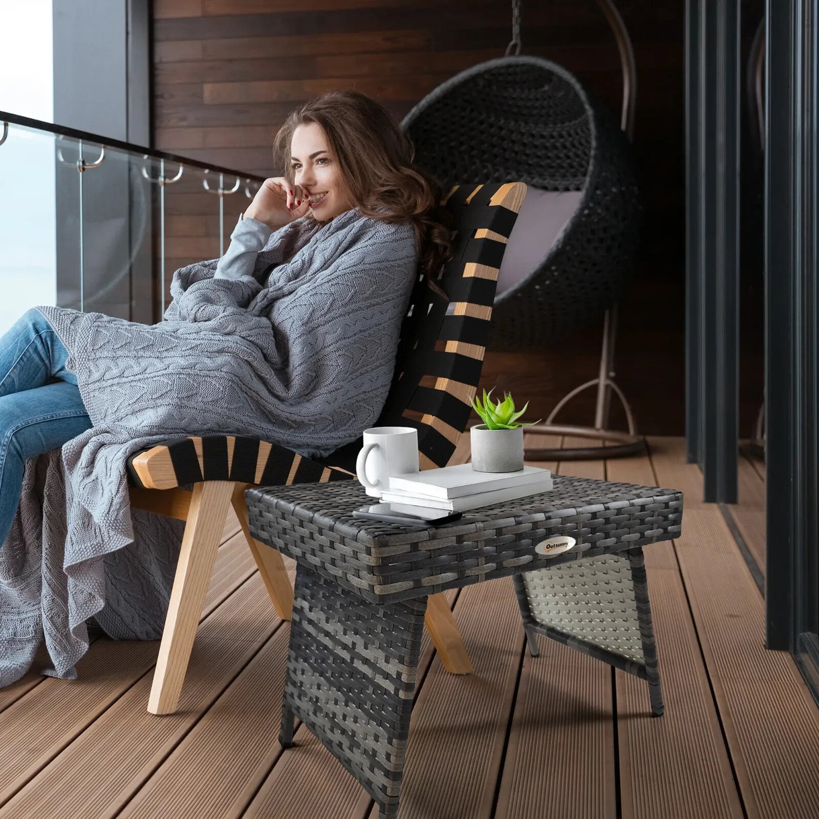 Foldable Rattan Coffee Table Steel Frame Outdoor Side Table for Garden or Patio - Home and Garden Furniture Shop - rustic - furniture