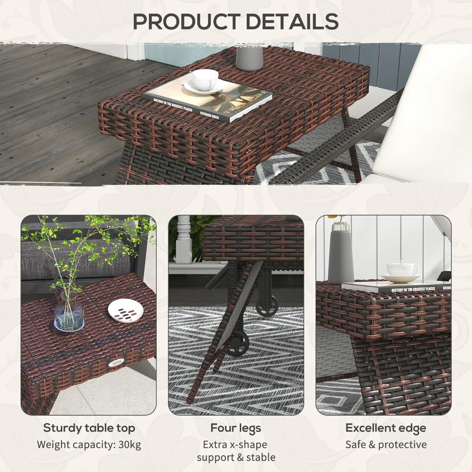 Foldable Rattan Outdoor Garden Coffee Table 60x41x41 cm with Steel Frame Brown - Home and Garden Furniture Shop - rustic - furniture