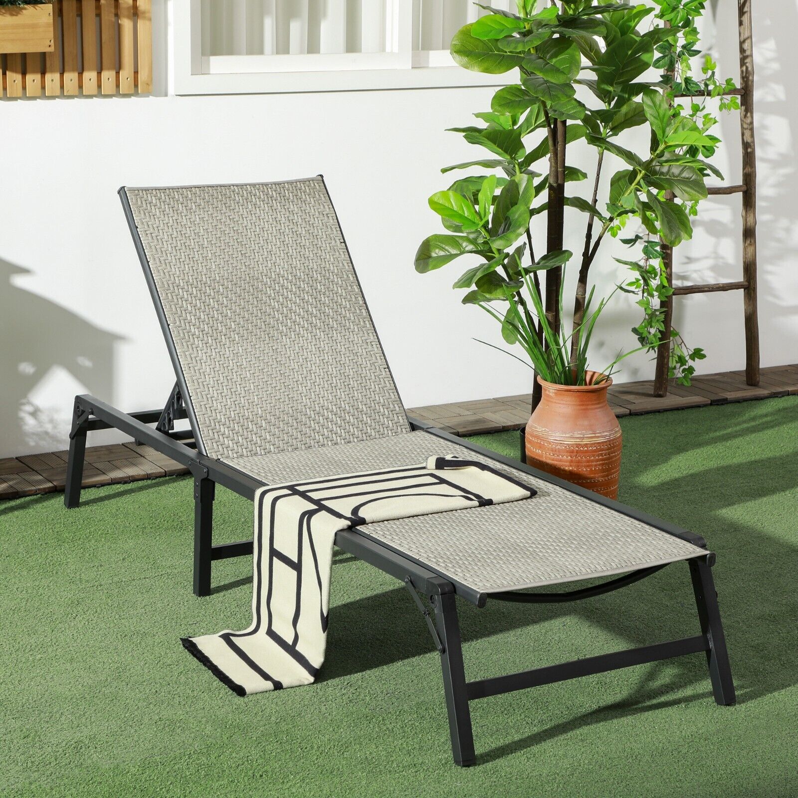 Foldable Rattan Sun Lounger Recliner Chair with 5 Level Adjustable Backrest - Home and Garden Furniture Shop - #rustic - furniture#