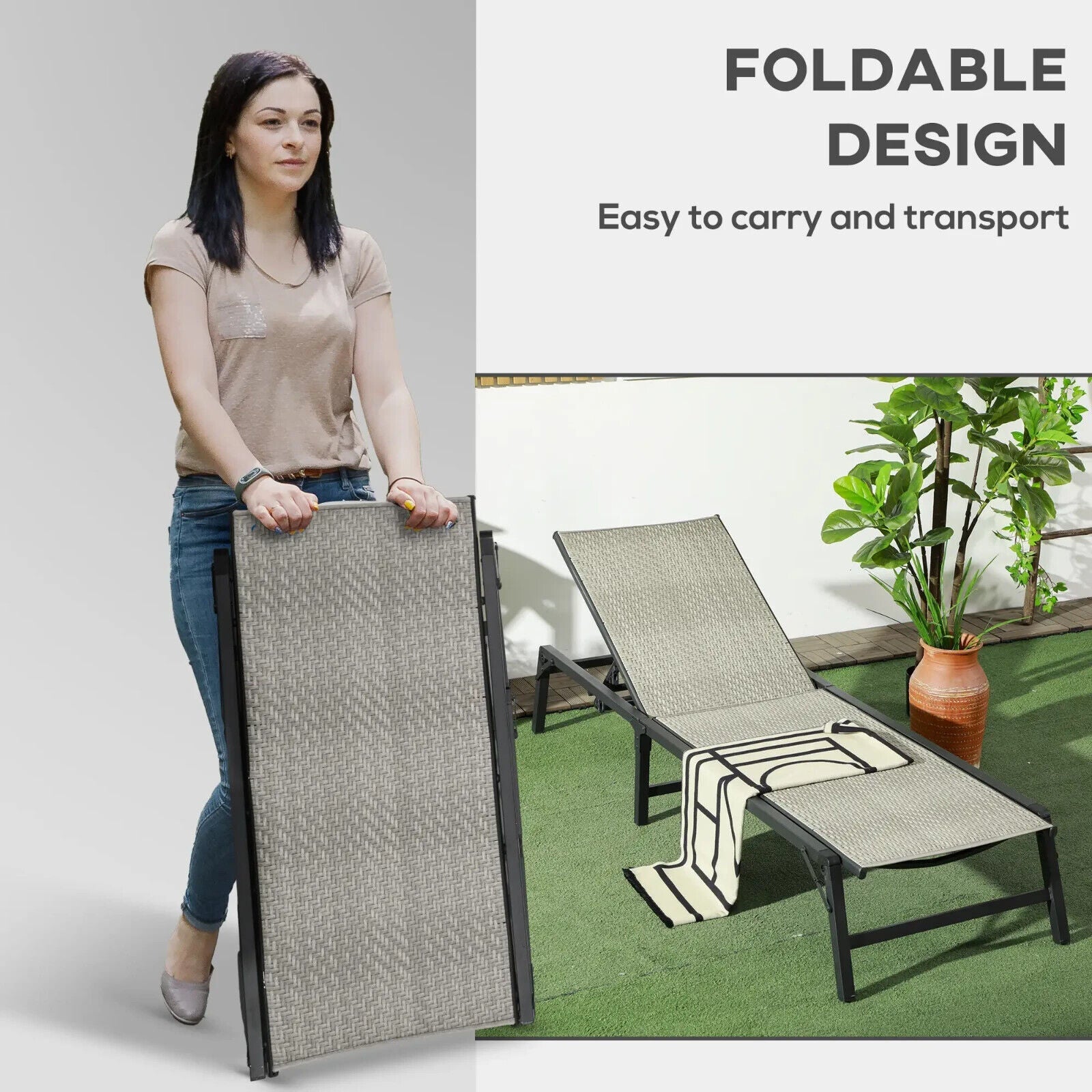Foldable Rattan Sun Lounger Recliner Chair with 5 Level Adjustable Backrest - Home and Garden Furniture Shop - #rustic - furniture#