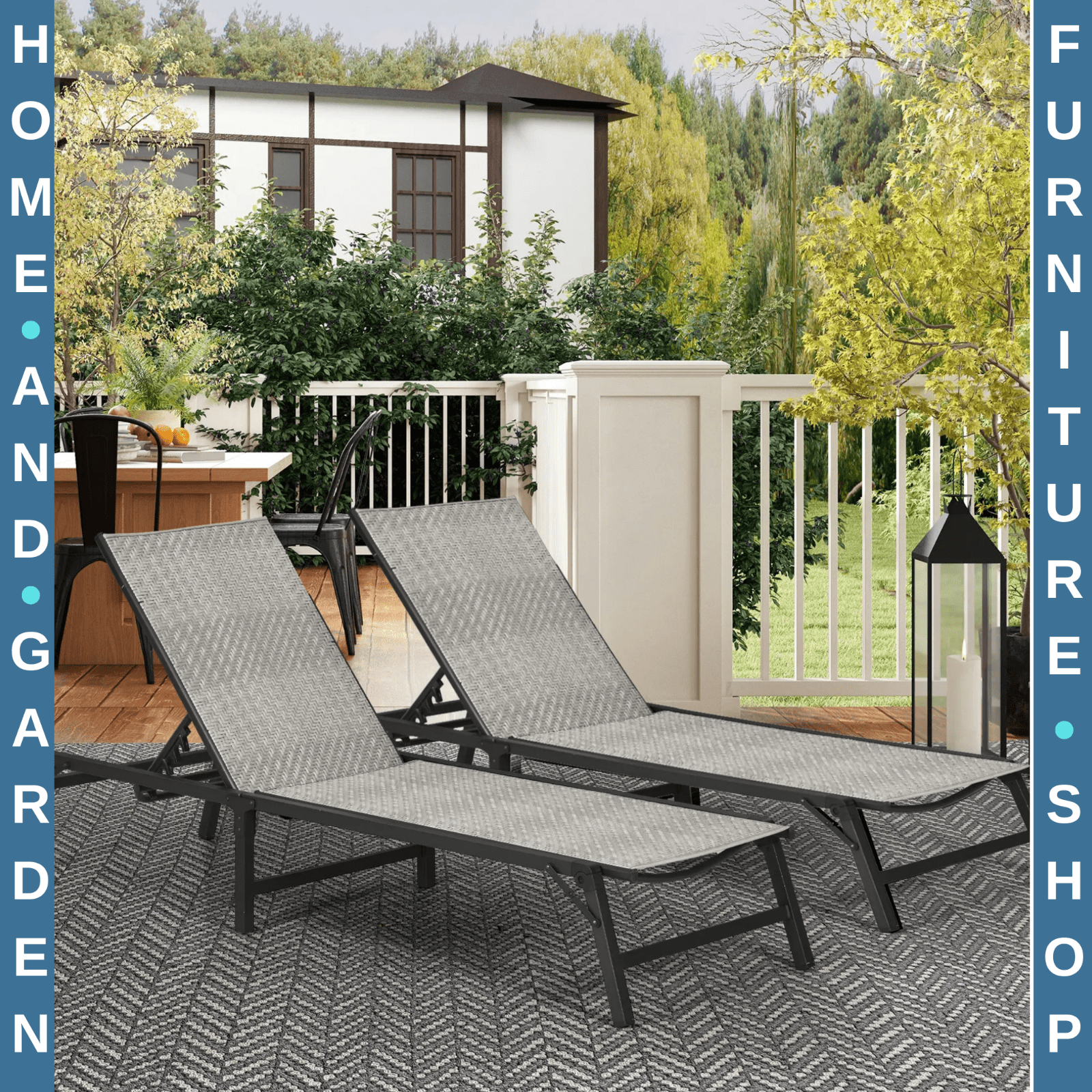 Foldable Rattan Sun Lounger Set of 2 Adjustable Outdoor Recliner Garden Chairs - Home and Garden Furniture Shop - rustic - furniture