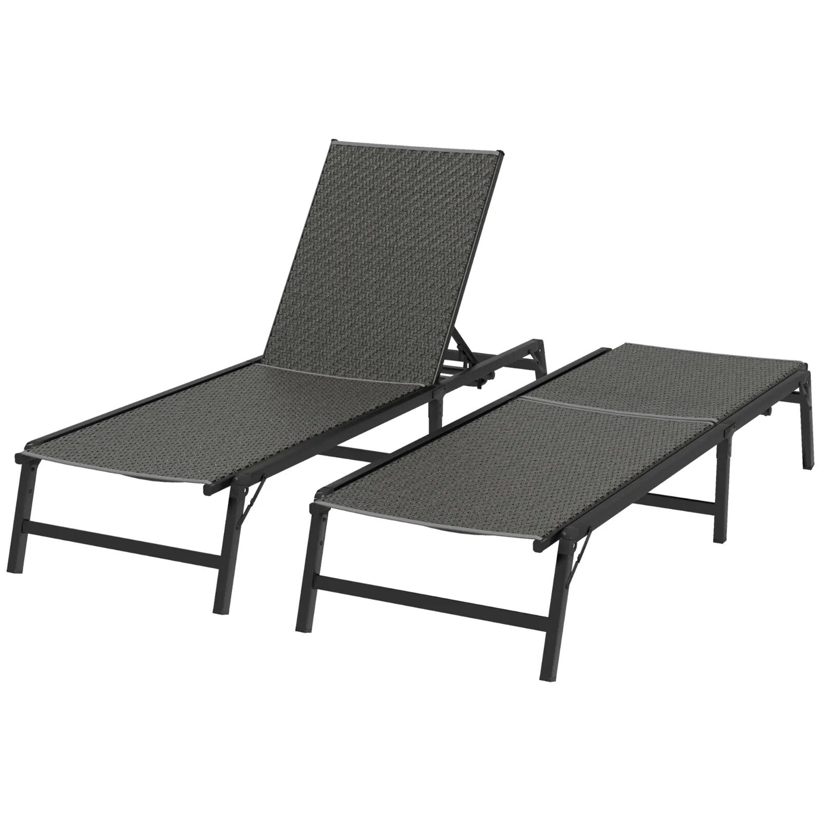 Foldable Rattan Sun Lounger Set of 2 Adjustable Outdoor Wicker Recliner Chairs - Home and Garden Furniture Shop - rustic - furniture