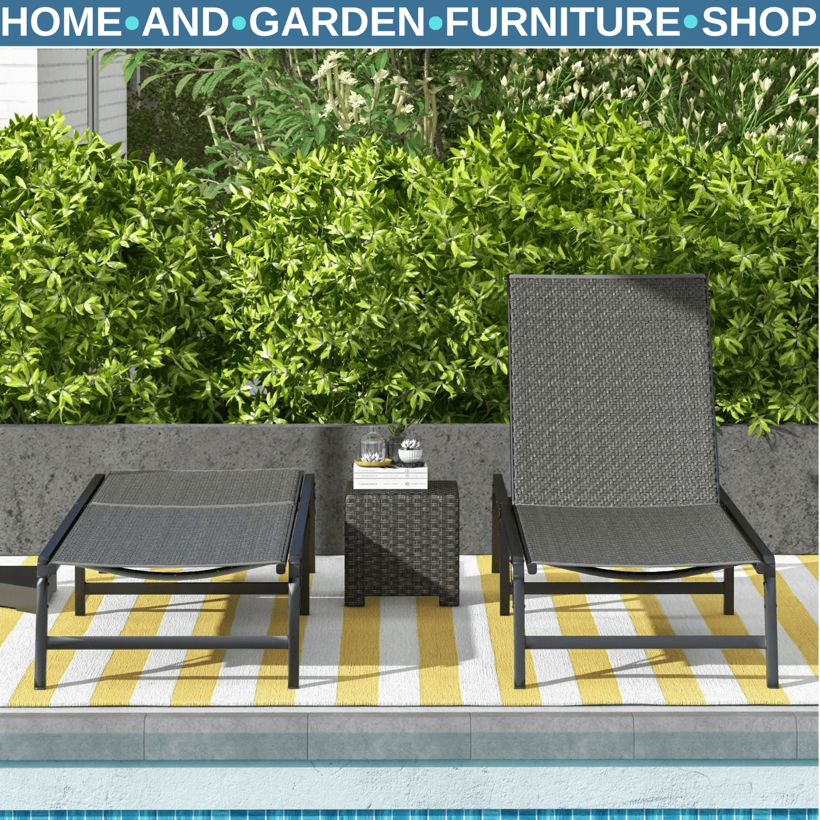 Foldable Rattan Sun Lounger Set of 2 Adjustable Outdoor Wicker Recliner Chairs - Home and Garden Furniture Shop - rustic - furniture