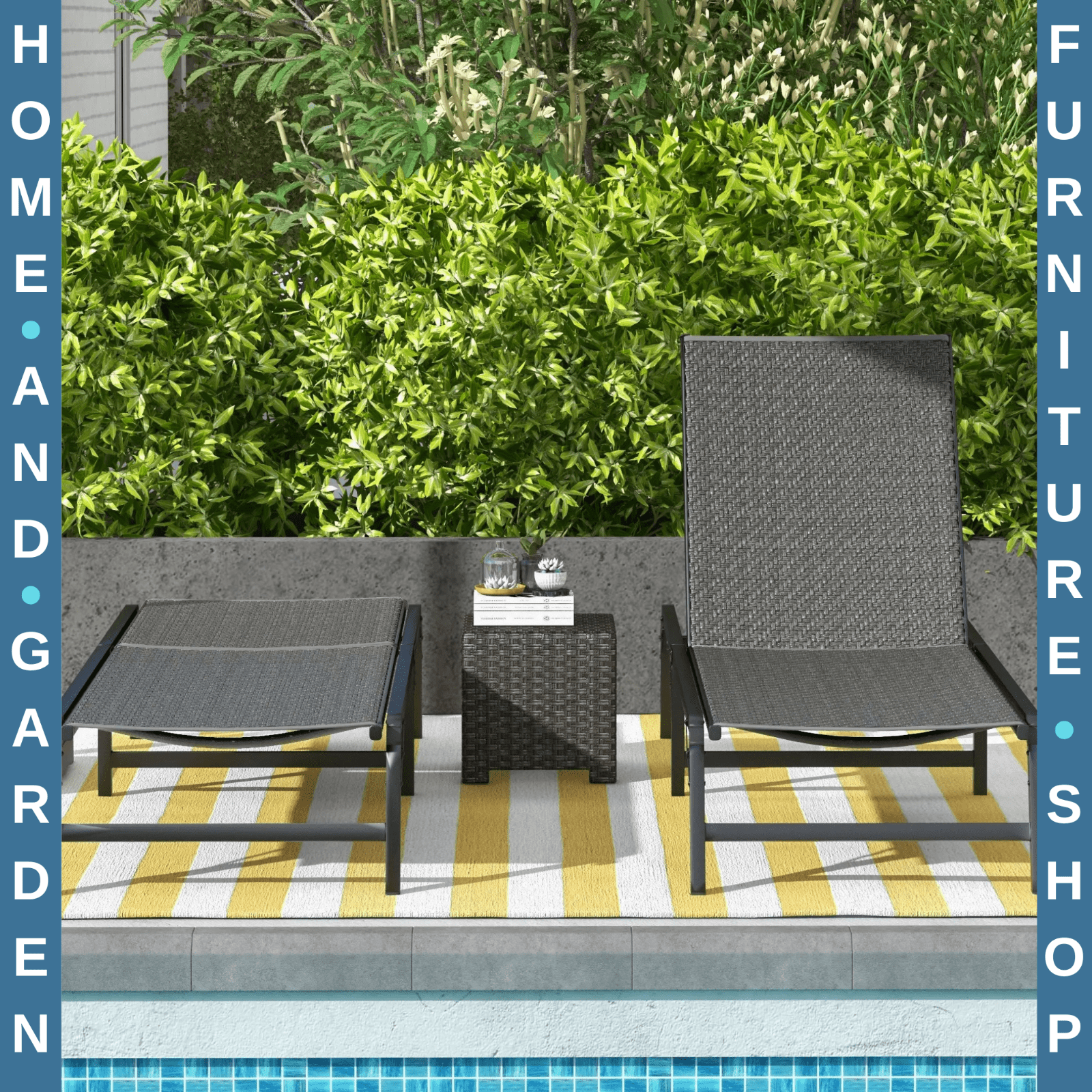 Foldable Rattan Sun Lounger Set of 2 Adjustable Outdoor Wicker Recliner Chairs - Home and Garden Furniture Shop - rustic - furniture