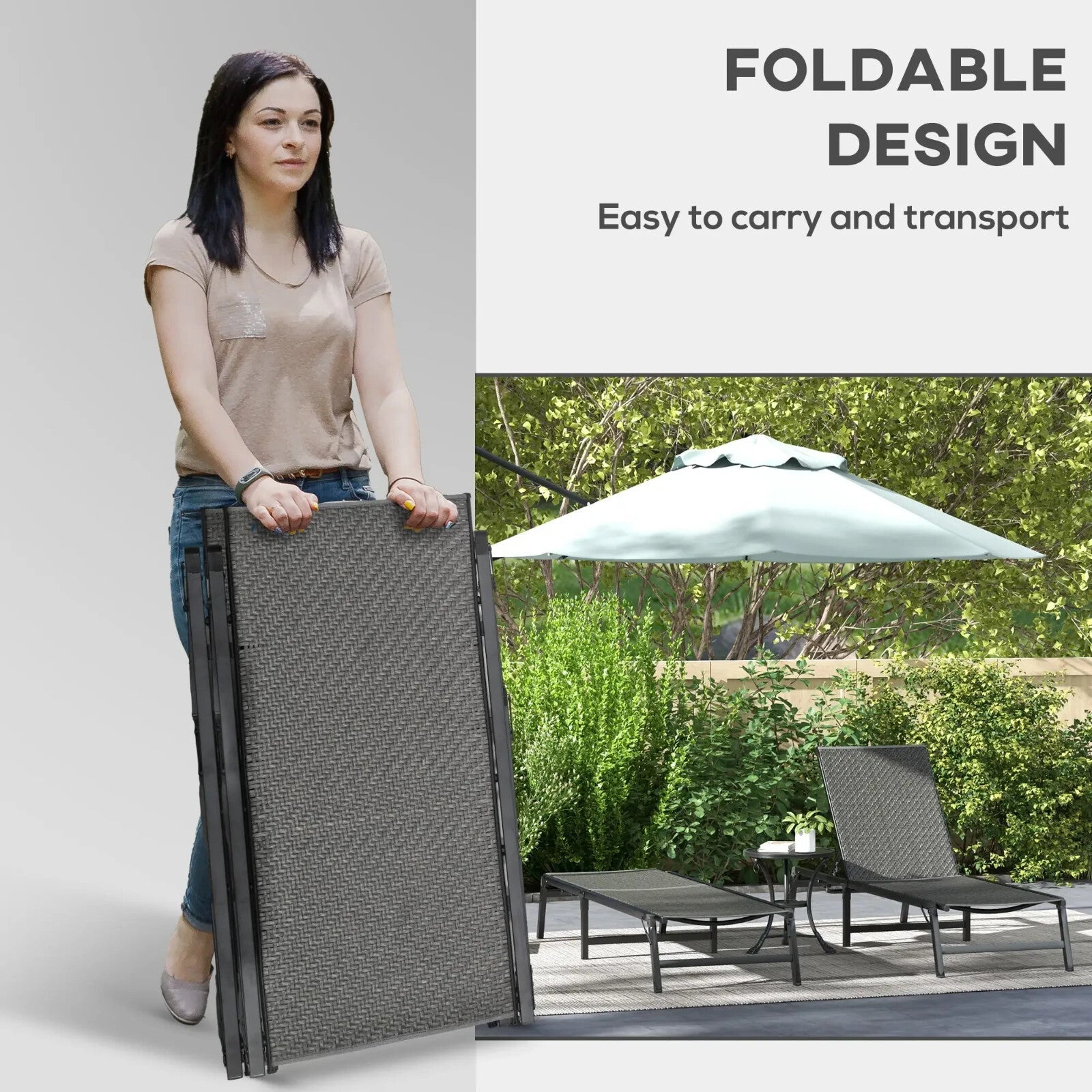 Foldable Rattan Sun Lounger Set of 2 Adjustable Outdoor Wicker Recliner Chairs - Home and Garden Furniture Shop - rustic - furniture