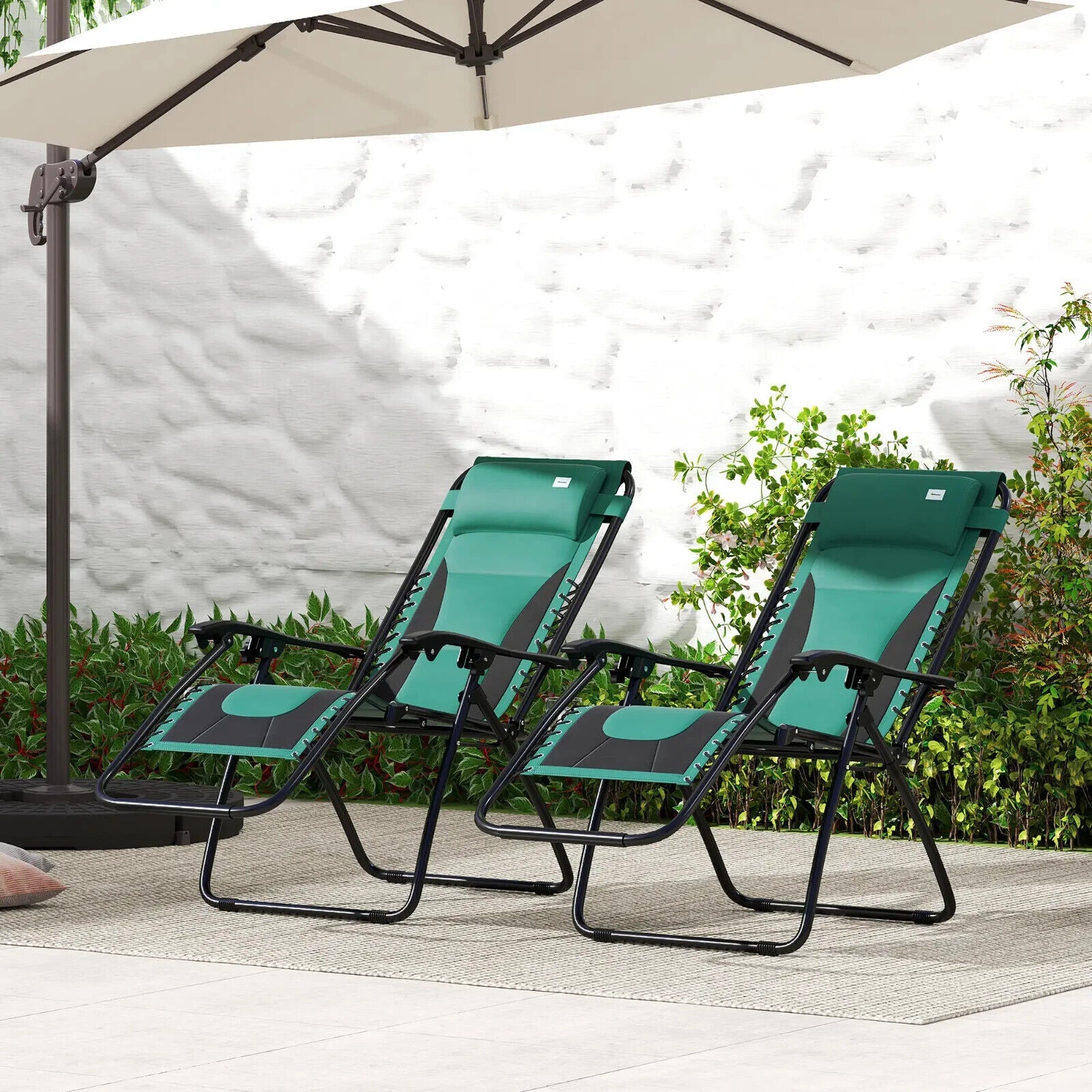 Foldable Reclining Garden Chair Set of 2 Zero Gravity Padded Seat Cup Holder - Home and Garden Furniture Shop - #rustic - furniture#