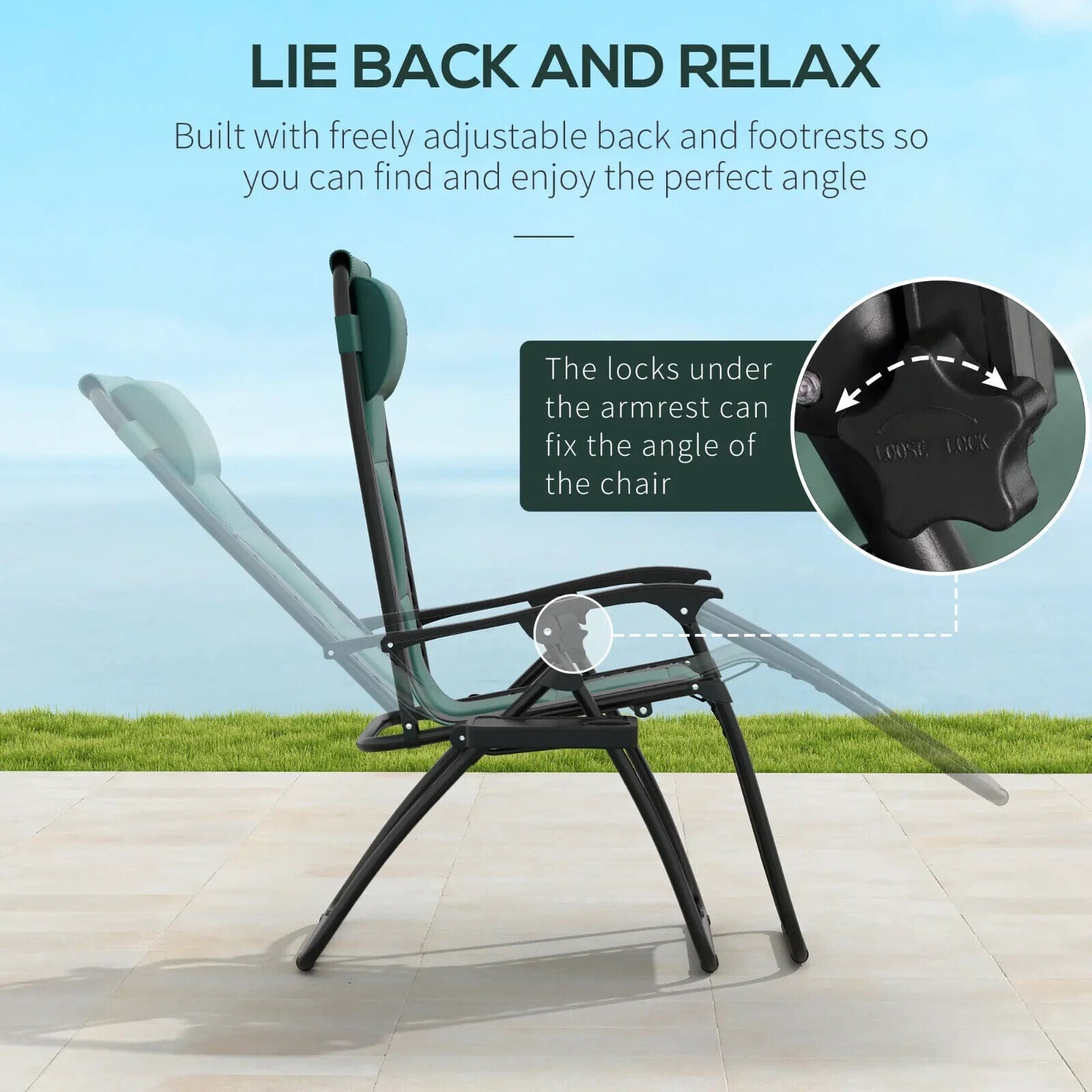 Foldable Reclining Garden Chair Set of 2 Zero Gravity Padded Seat Cup Holder - Home and Garden Furniture Shop - #rustic - furniture#