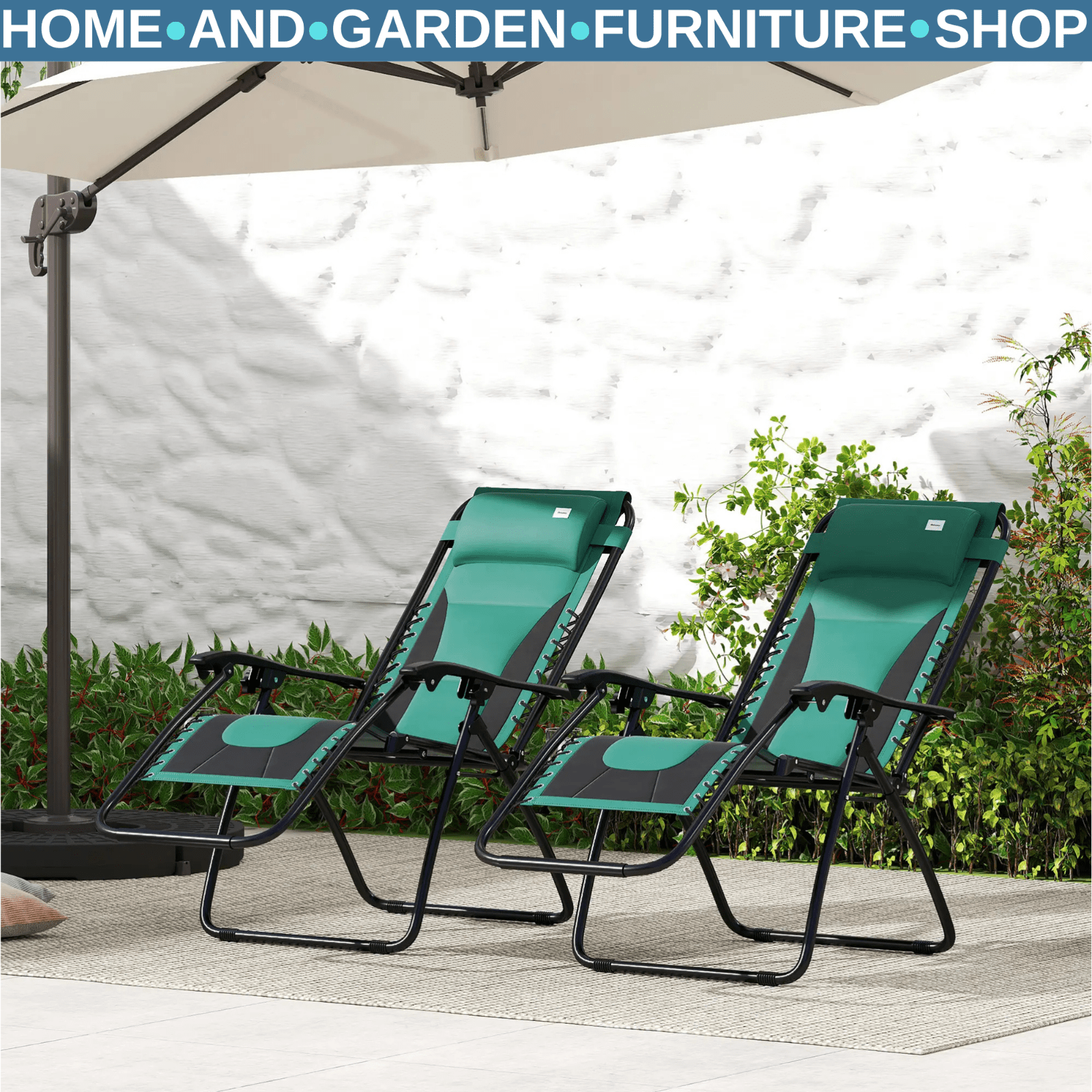 Foldable Reclining Garden Chair Set of 2 Zero Gravity Padded Seat Cup Holder - Home and Garden Furniture Shop - #rustic - furniture#