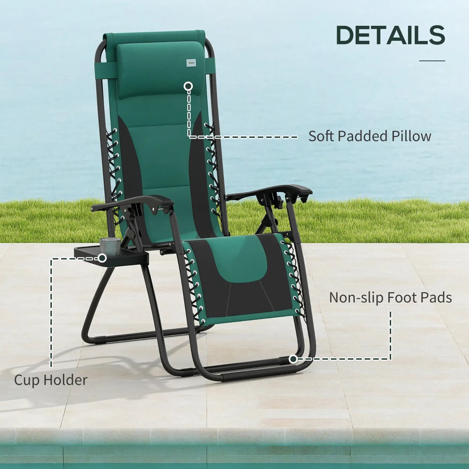 Foldable Reclining Garden Chair Set of 2 Zero Gravity Padded Seat Cup Holder - Home and Garden Furniture Shop - #rustic - furniture#