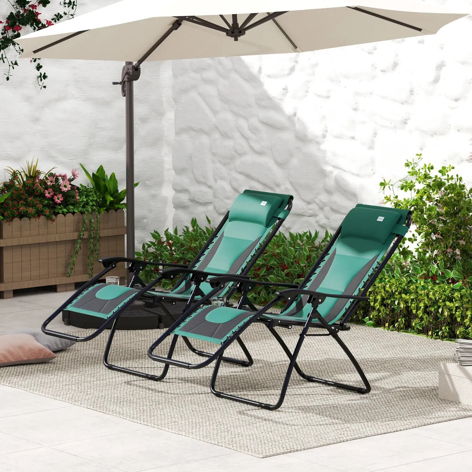 Foldable Reclining Garden Chair Set of 2 Zero Gravity Padded Seat Cup Holder - Home and Garden Furniture Shop - #rustic - furniture#