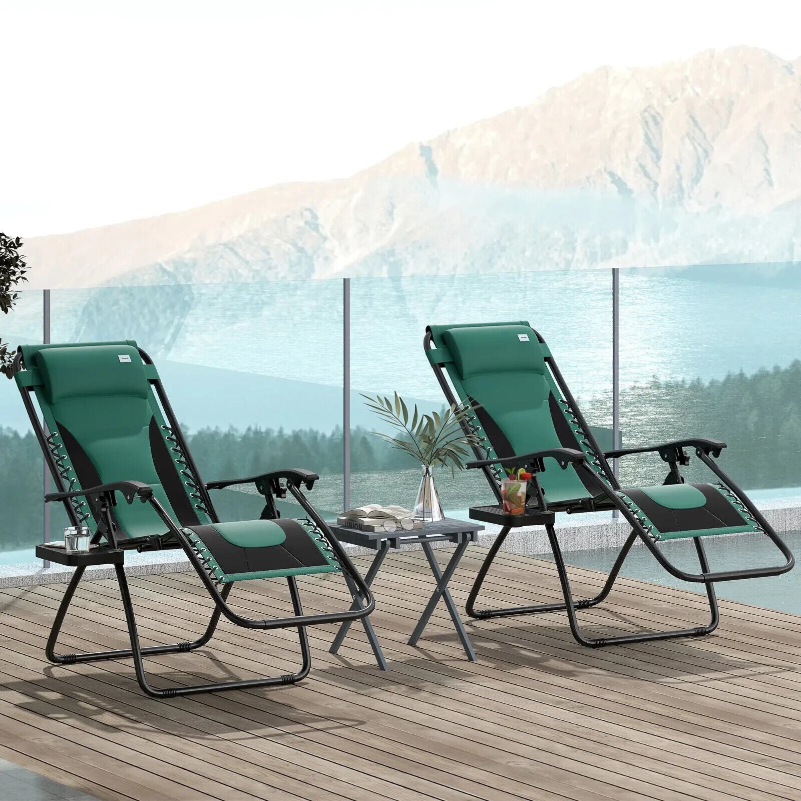 Foldable Reclining Garden Chair Set of 2 Zero Gravity Padded Seat Cup Holder - Home and Garden Furniture Shop - #rustic - furniture#