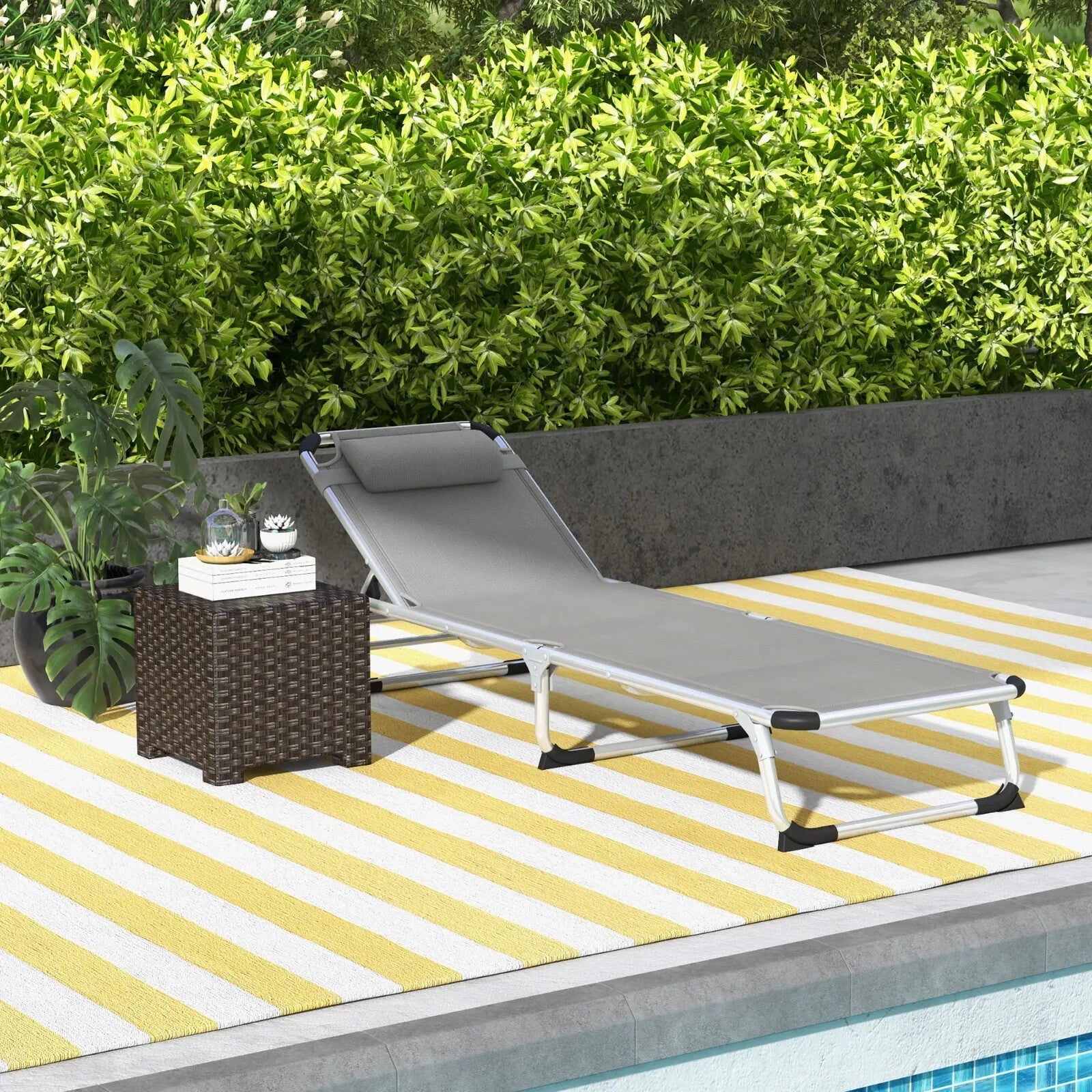 Foldable Reclining Sun Lounger Chair Camping Bed with Pillow 4 Level Aluminium - Home and Garden Furniture Shop - rustic - furniture