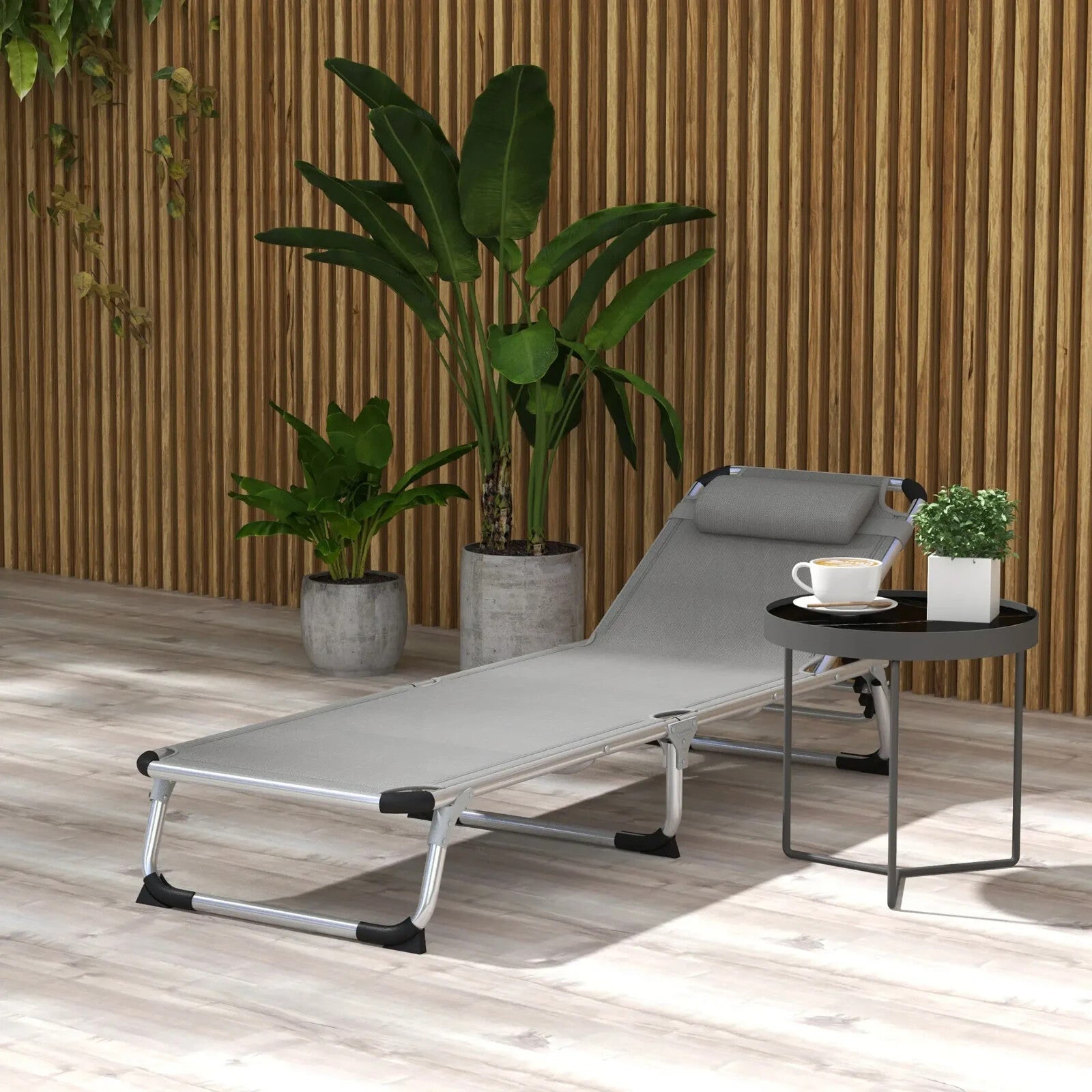 Foldable Reclining Sun Lounger Chair Camping Bed with Pillow 4 Level Aluminium - Home and Garden Furniture Shop - rustic - furniture