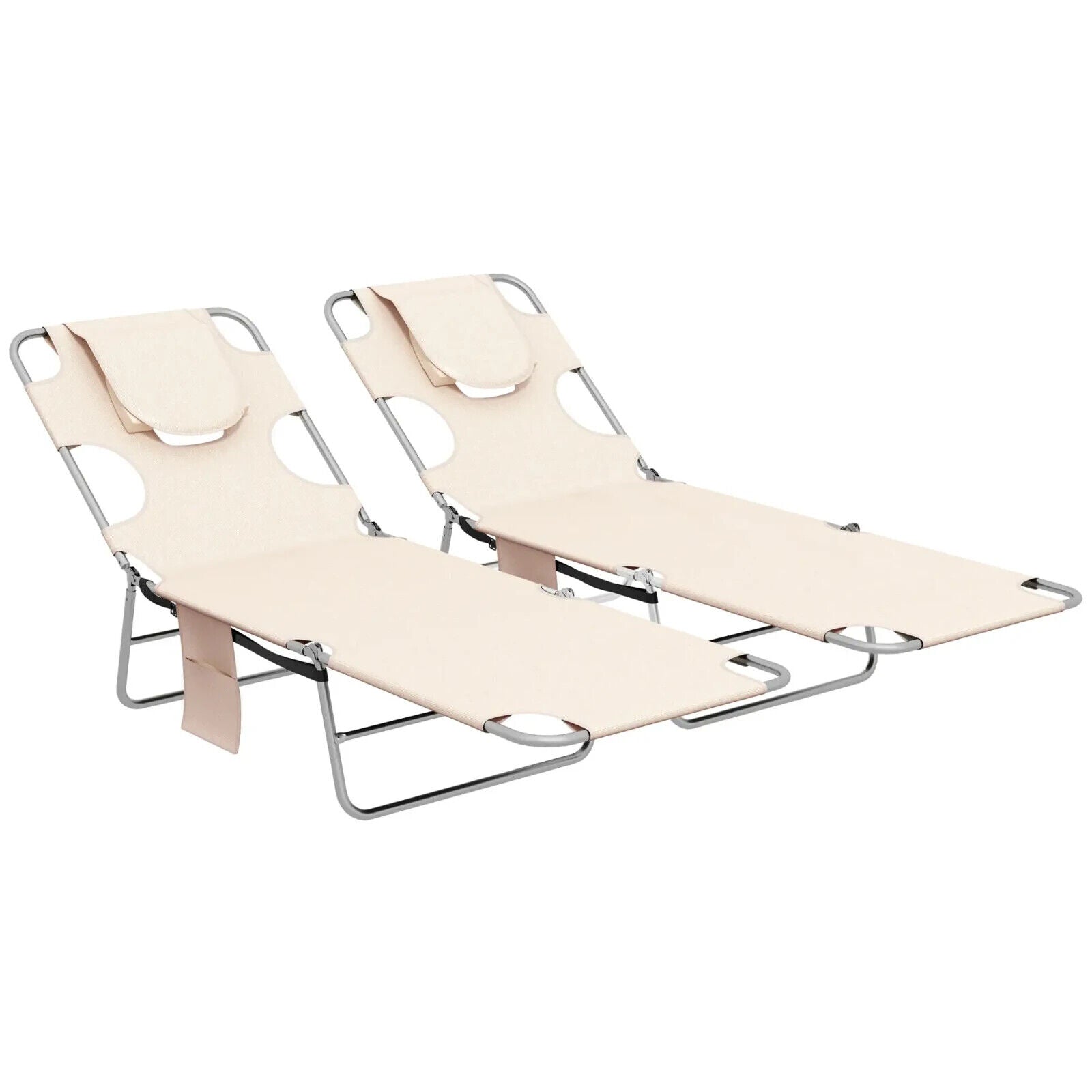 Foldable Sun Lounger Set of 2 Beach Recliners w/ Arm Slots & Adjustable Backrest - Home and Garden Furniture Shop - #rustic - furniture#
