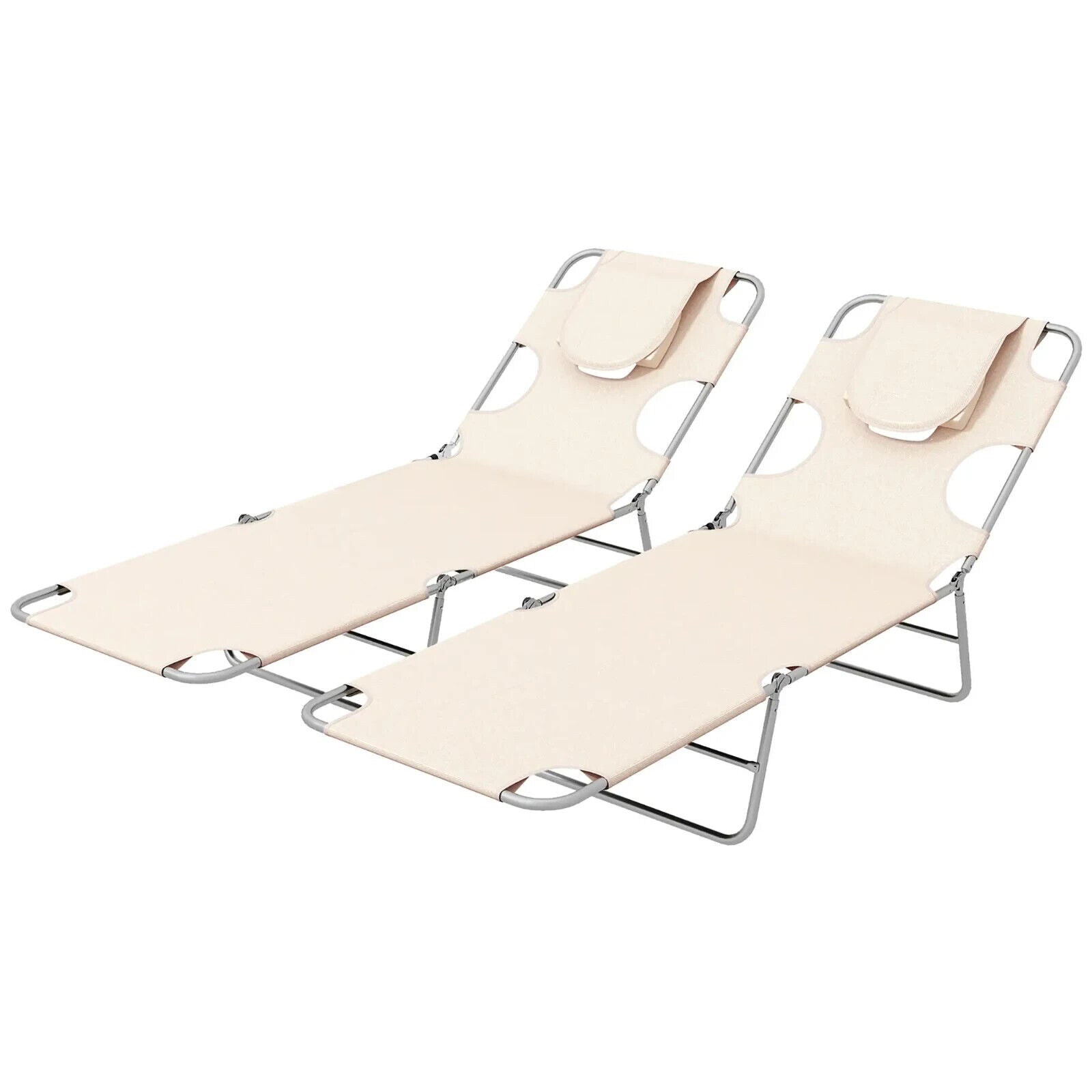 Foldable Sun Lounger Set of 2 Beach Recliners w/ Arm Slots & Adjustable Backrest - Home and Garden Furniture Shop - #rustic - furniture#