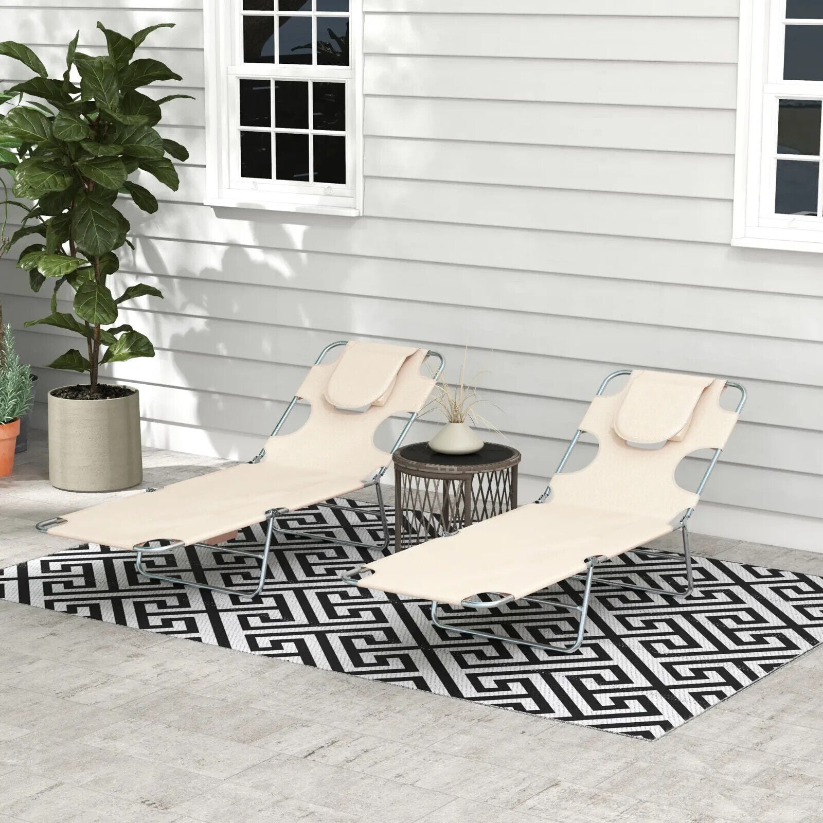 Foldable Sun Lounger Set of 2 Beach Recliners w/ Arm Slots & Adjustable Backrest - Home and Garden Furniture Shop - #rustic - furniture#