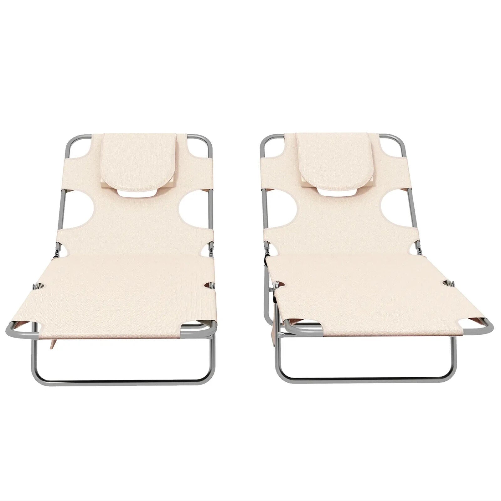 Foldable Sun Lounger Set of 2 Beach Recliners w/ Arm Slots & Adjustable Backrest - Home and Garden Furniture Shop - #rustic - furniture#