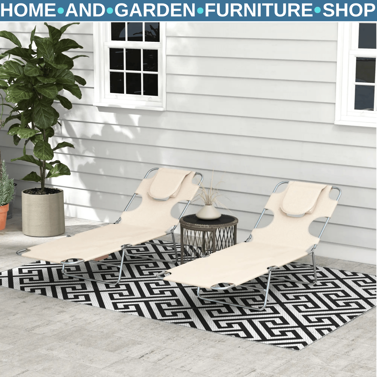 Foldable Sun Lounger Set of 2 Beach Recliners w/ Arm Slots & Adjustable Backrest - Home and Garden Furniture Shop - #rustic - furniture#
