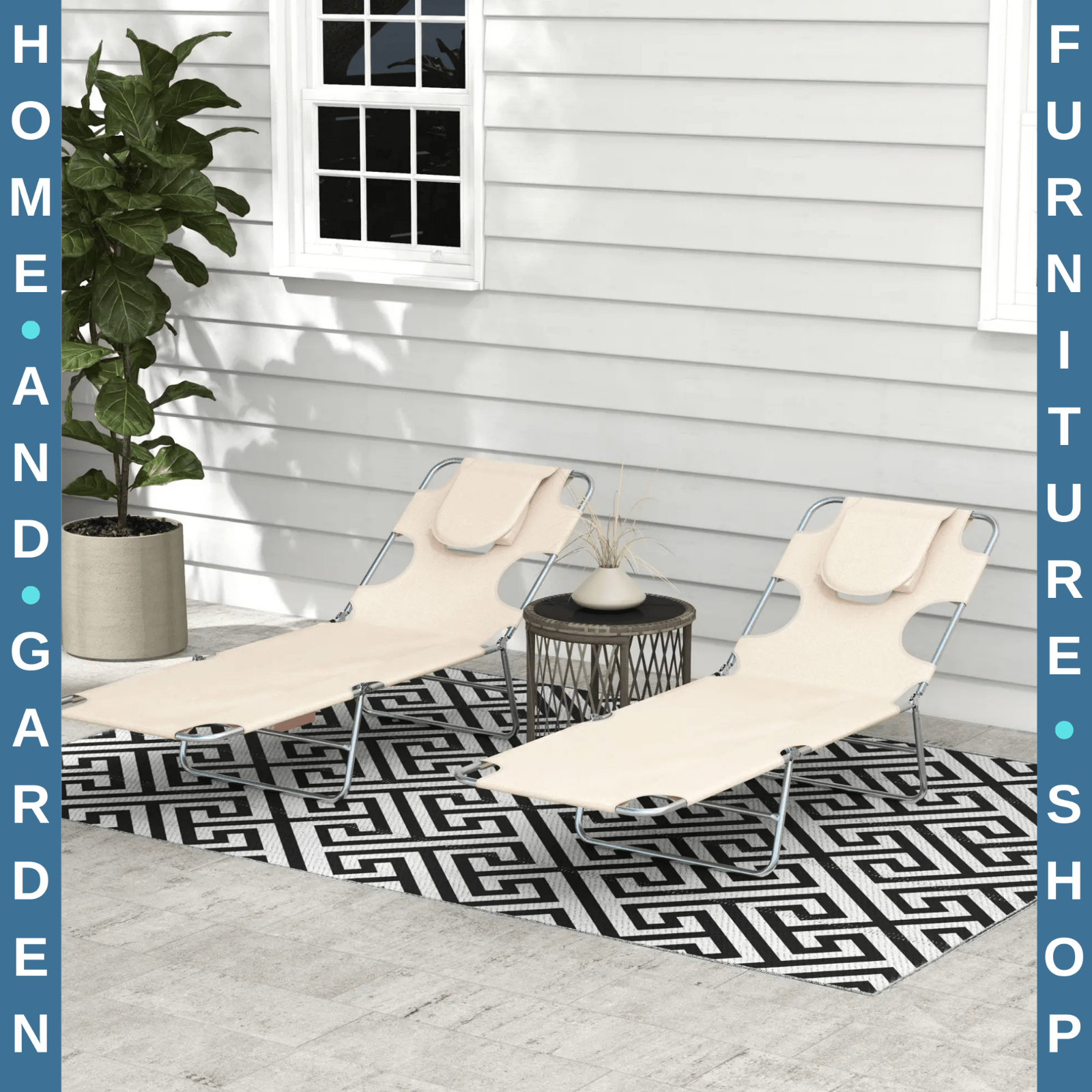 Foldable Sun Lounger Set of 2 Beach Recliners w/ Arm Slots & Adjustable Backrest - Home and Garden Furniture Shop - #rustic - furniture#