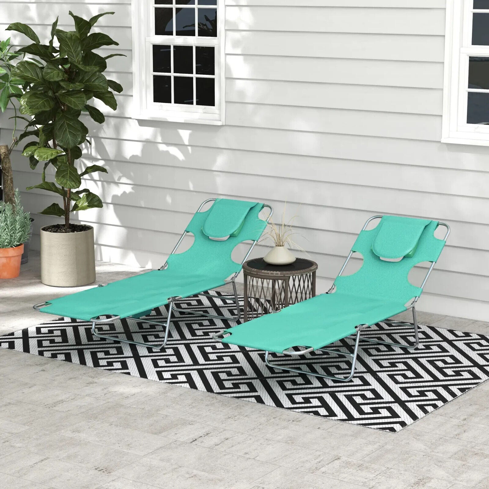 Foldable Sun Lounger Set of 2 Portable Outdoor Recliner with Adjustable Backrest - Home and Garden Furniture Shop - #rustic - furniture#