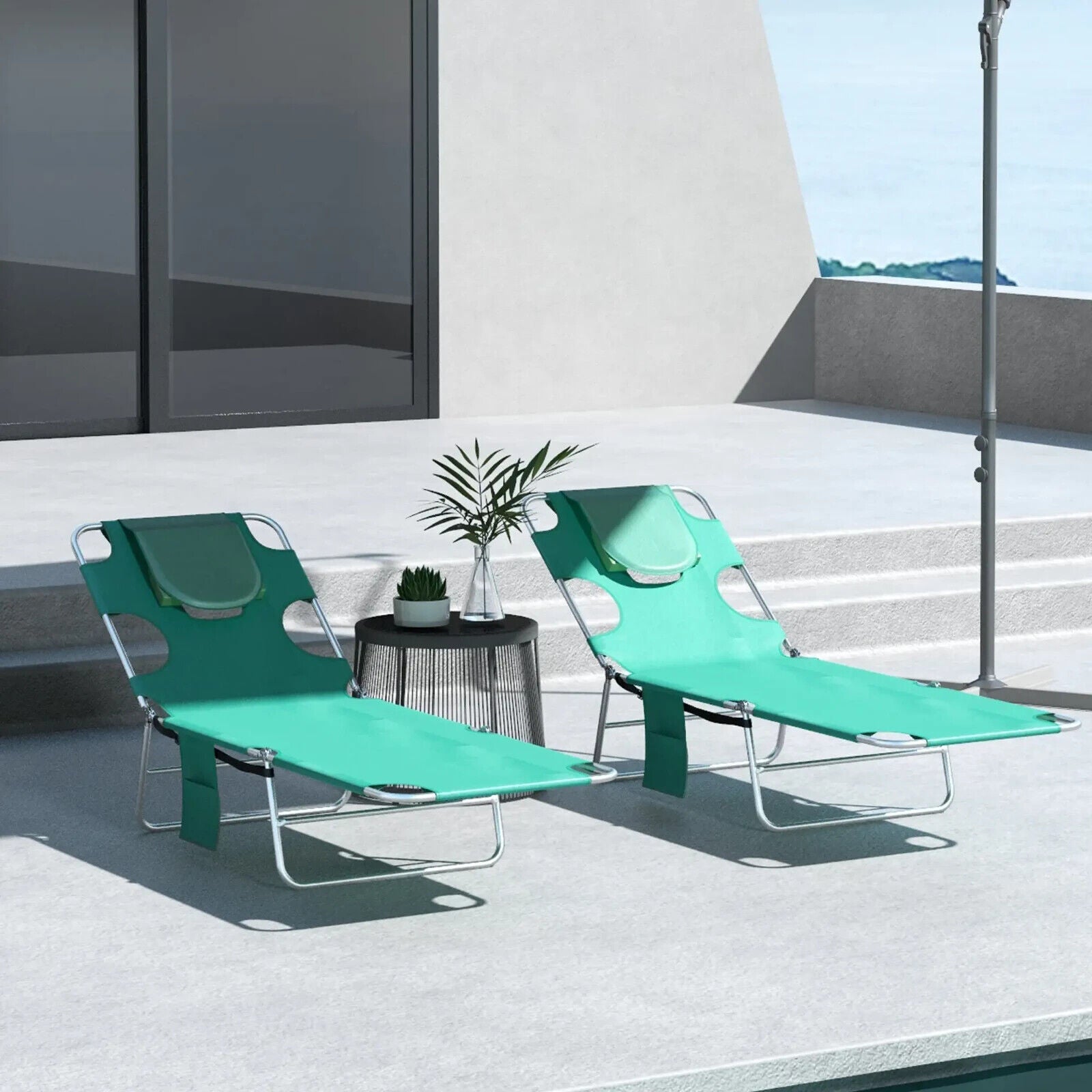 Foldable Sun Lounger Set of 2 Portable Outdoor Recliner with Adjustable Backrest - Home and Garden Furniture Shop - #rustic - furniture#