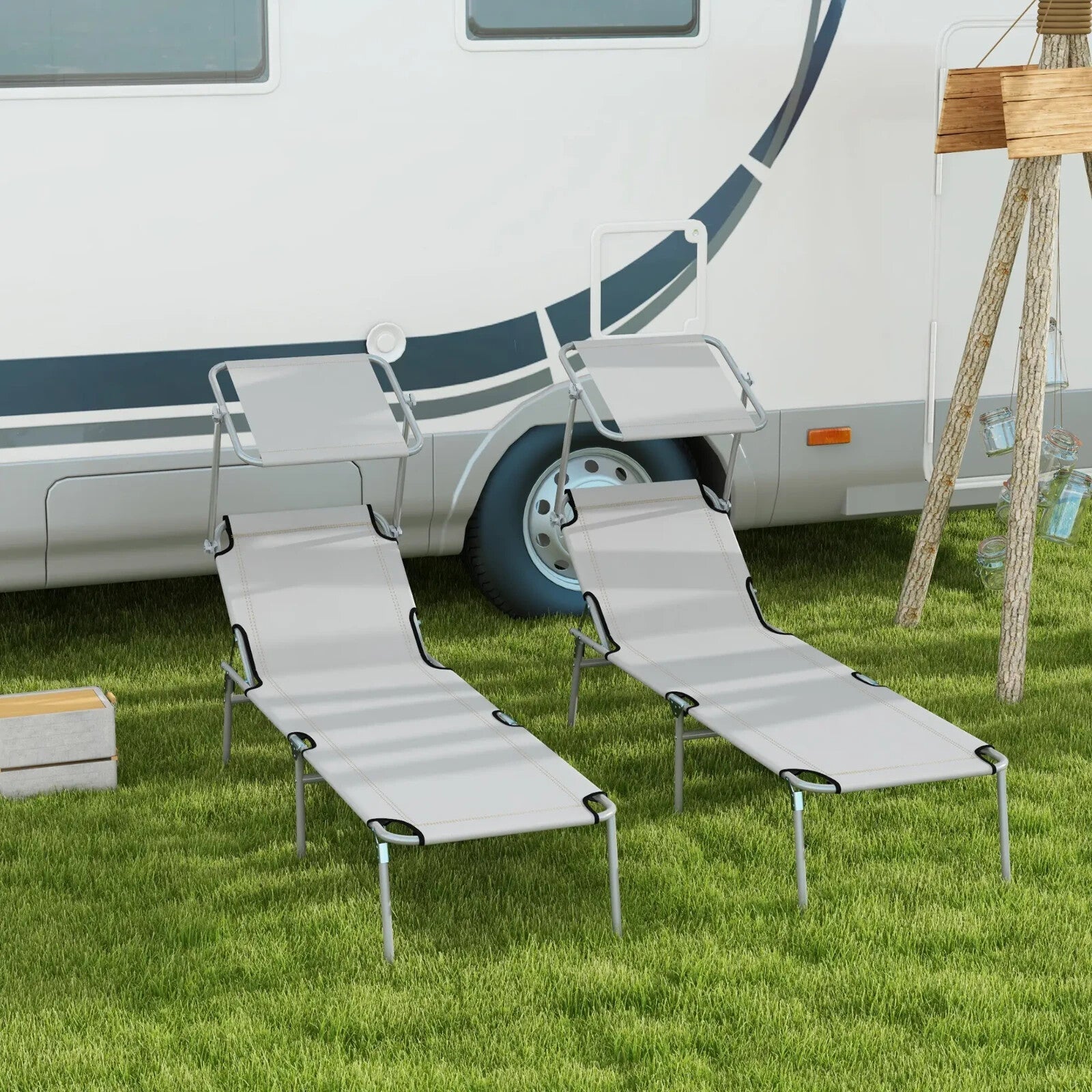 Foldable Sun Lounger Set of 2 with 4 Level Reclining Backrest for Outdoor Use - Home and Garden Furniture Shop - rustic - furniture