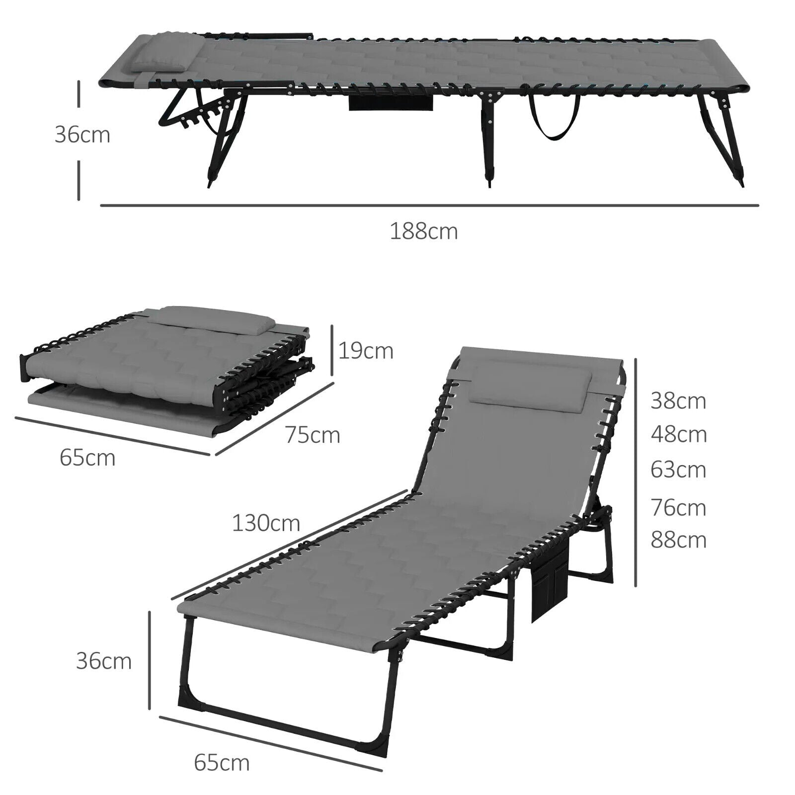Foldable Sun Lounger with Padded Seat and 5 Level Reclining Back for Garden - Home and Garden Furniture Shop - #rustic - furniture#