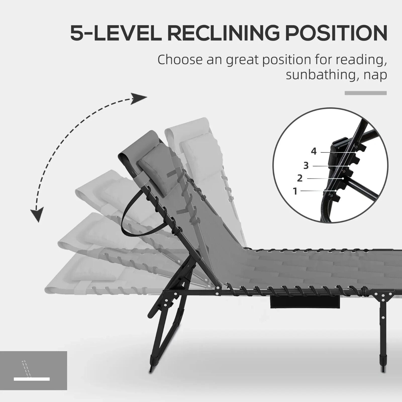 Foldable Sun Lounger with Padded Seat and 5 Level Reclining Back for Garden - Home and Garden Furniture Shop - #rustic - furniture#