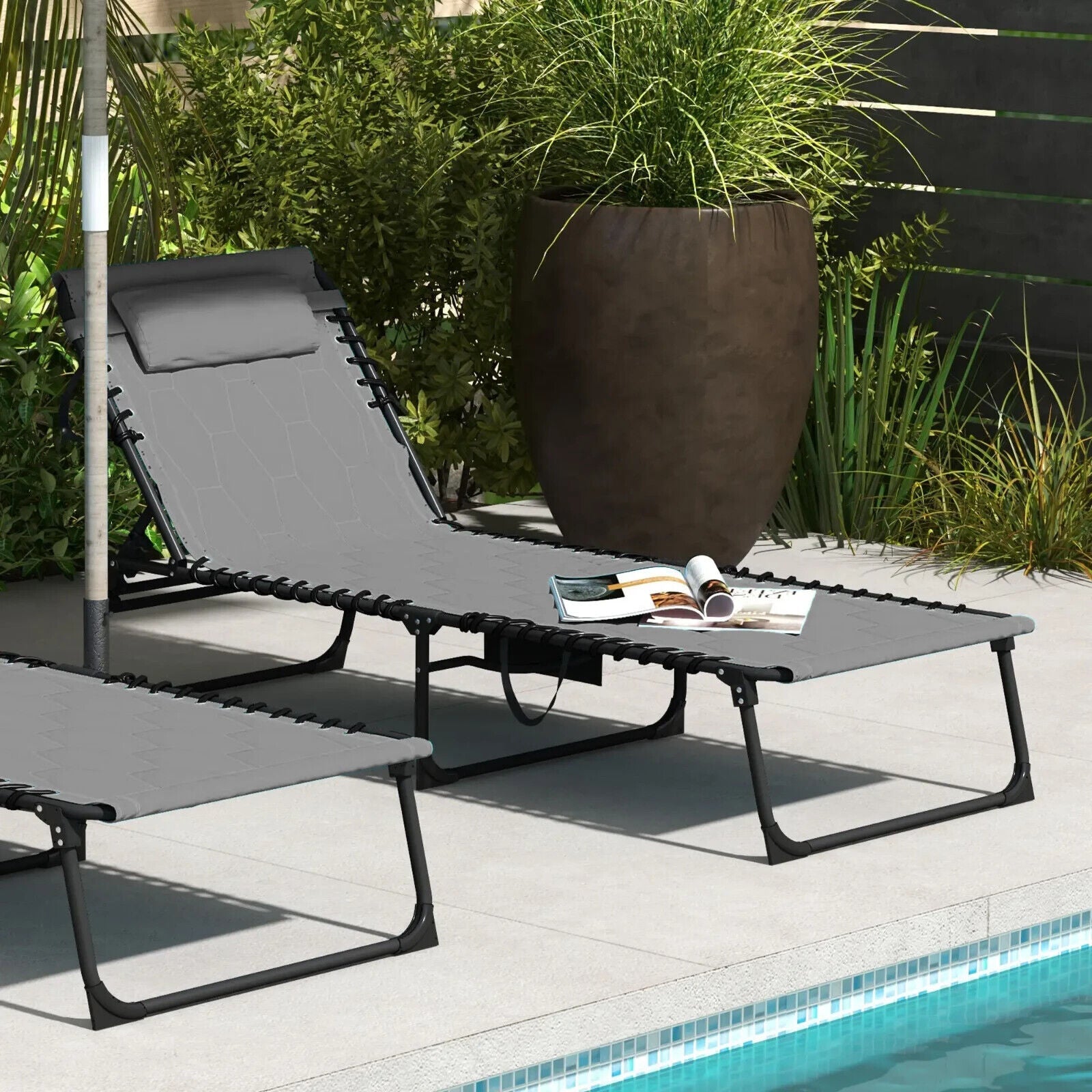 Foldable Sun Lounger with Padded Seat and 5 Level Reclining Back for Garden - Home and Garden Furniture Shop - #rustic - furniture#