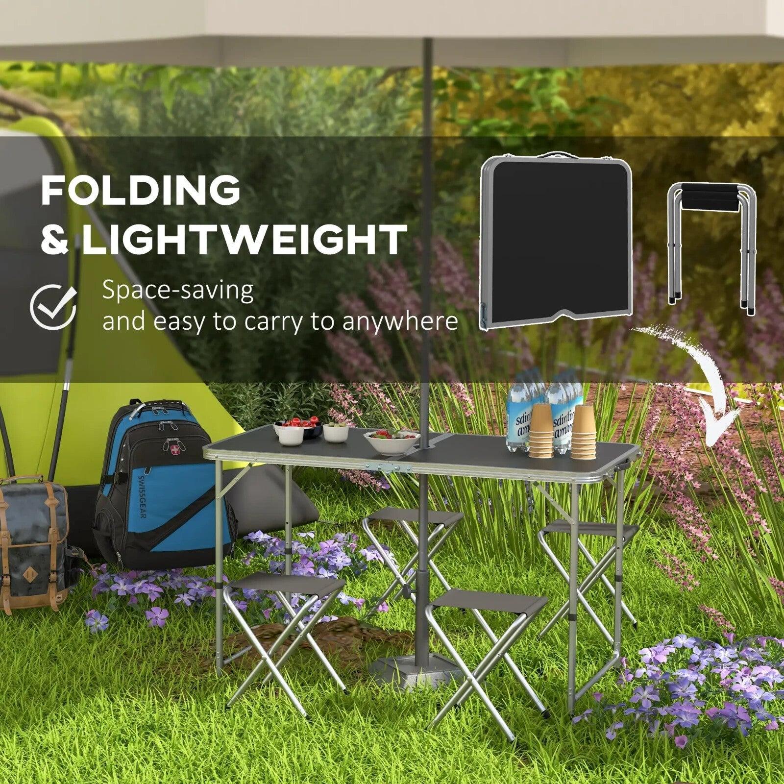 Folding Camping Table and Chairs Set for Outdoor Indoor BBQ Picnic Garden Use - Home and Garden Furniture Shop - rustic - furniture