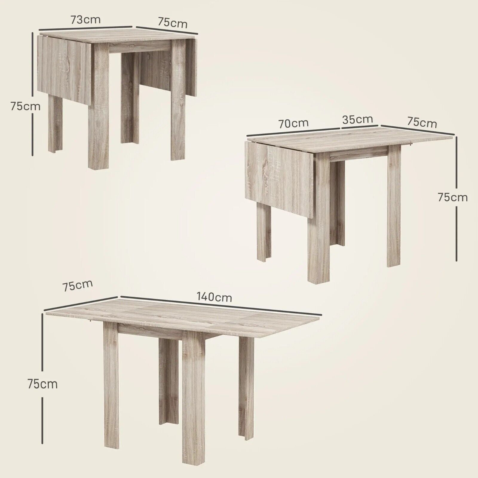 Folding Dining Table Extendable Kitchen Table Drop Leaf Space Saving Oak Effect - Home and Garden Furniture Shop - rustic - furniture