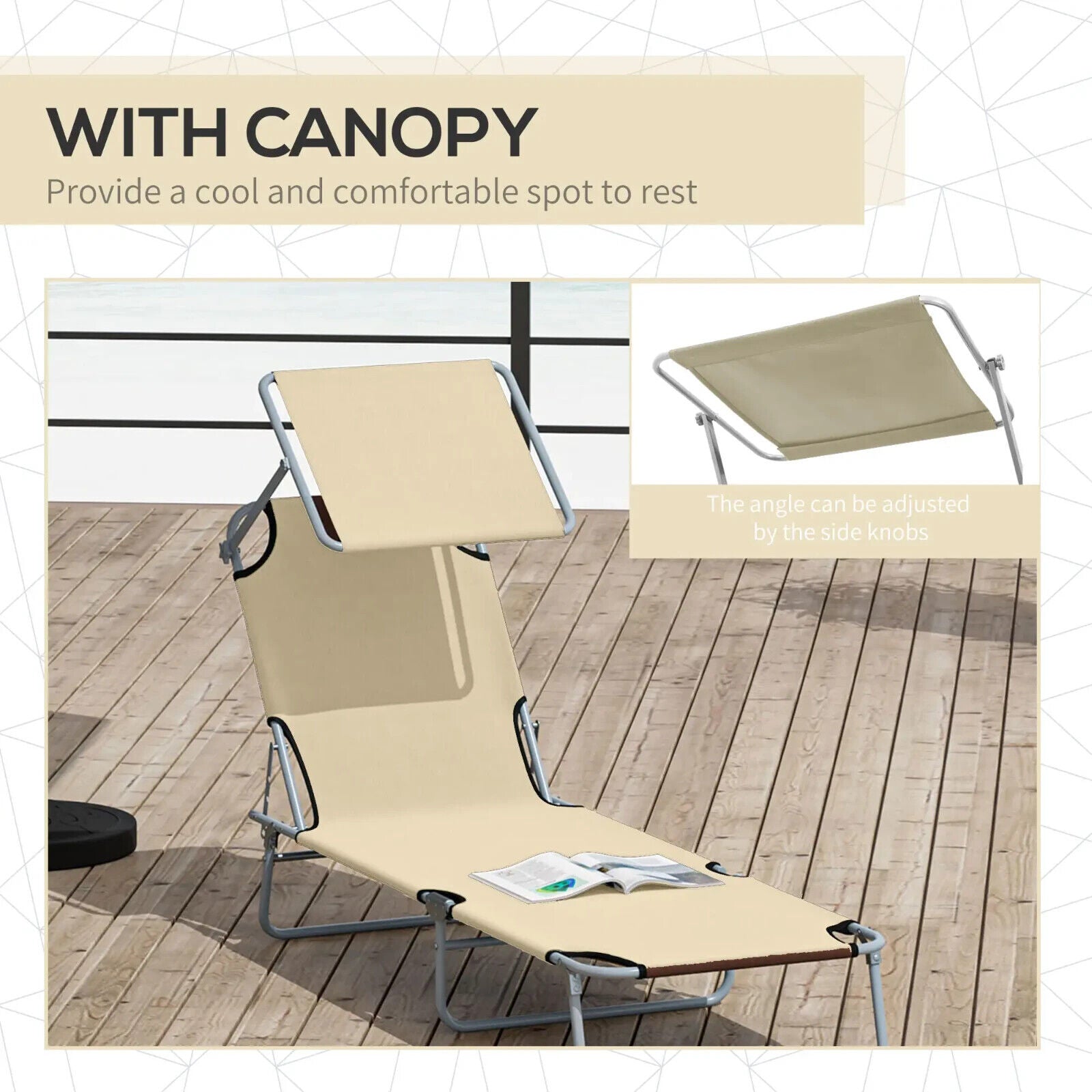 Folding Garden Sun Lounge Chair with Sunshade Recliner Hammock for Outdoor Beige - Home and Garden Furniture Shop - #rustic - furniture#