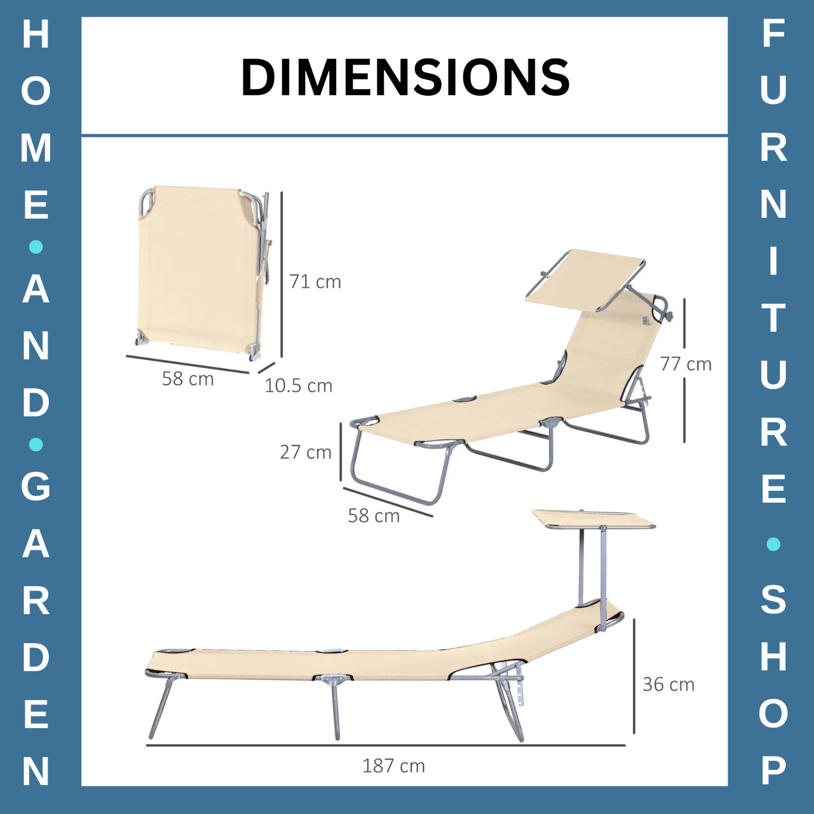 Folding Garden Sun Lounge Chair with Sunshade Recliner Hammock for Outdoor Beige - Home and Garden Furniture Shop - #rustic - furniture#