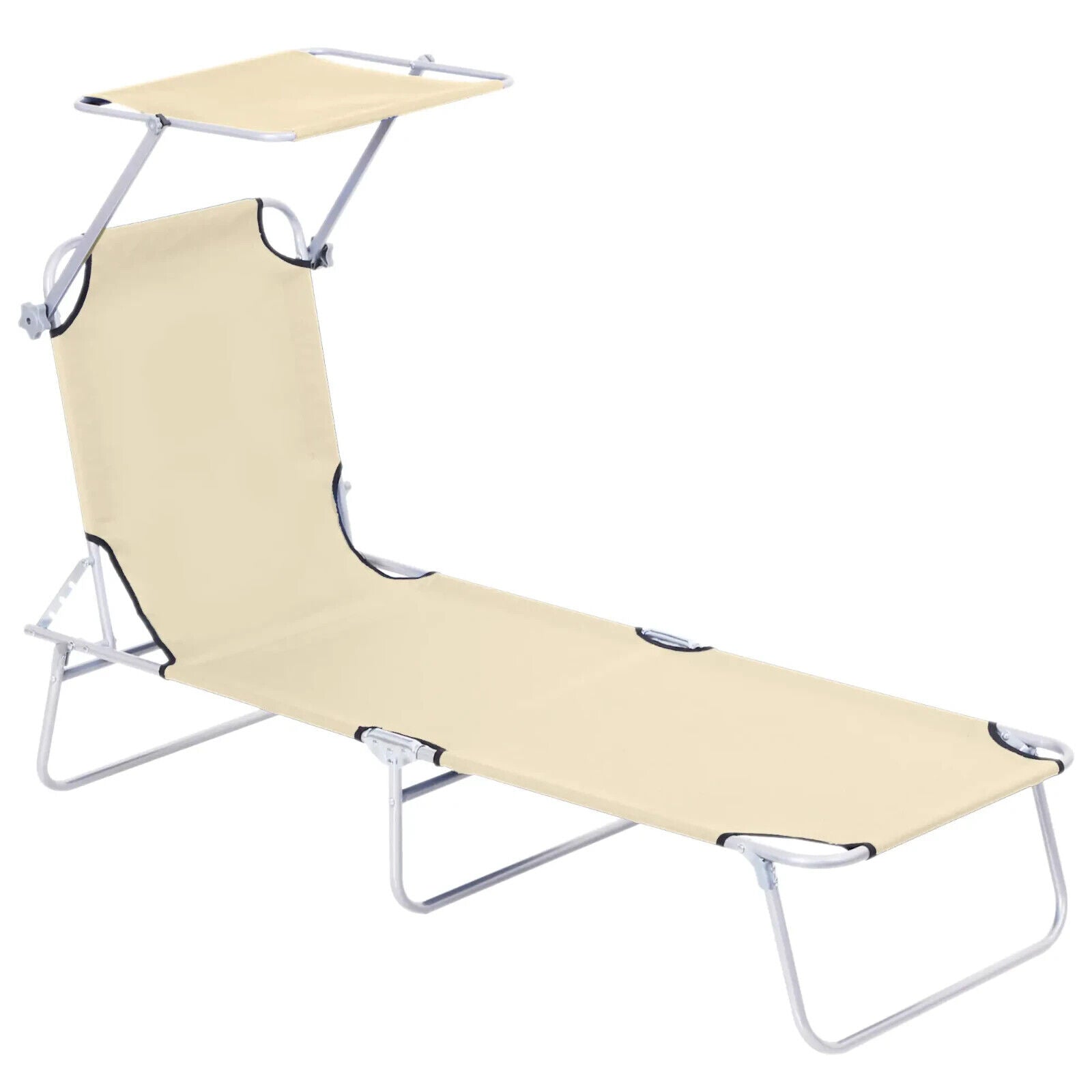 Folding Garden Sun Lounge Chair with Sunshade Recliner Hammock for Outdoor Beige - Home and Garden Furniture Shop - #rustic - furniture#