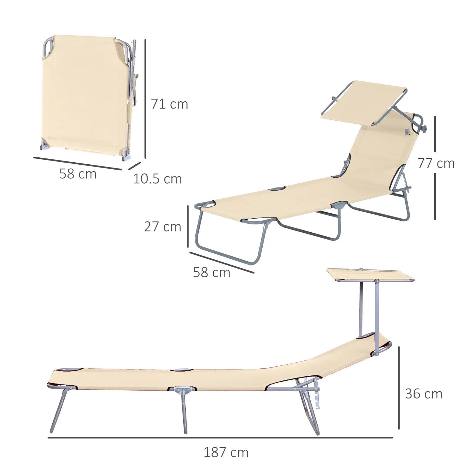 Folding Garden Sun Lounge Chair with Sunshade Recliner Hammock for Outdoor Beige - Home and Garden Furniture Shop - #rustic - furniture#