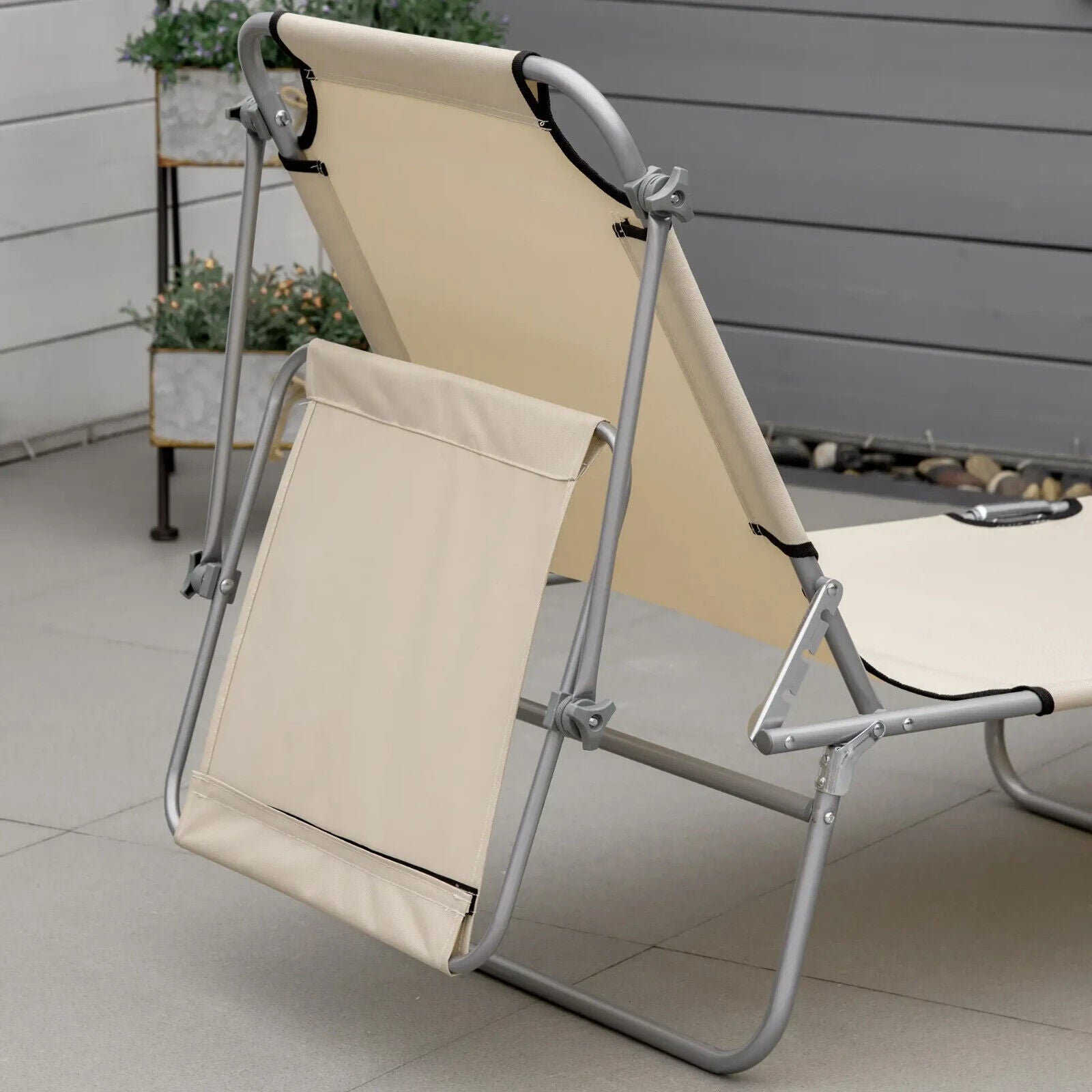 Folding Garden Sun Lounge Chair with Sunshade Recliner Hammock for Outdoor Beige - Home and Garden Furniture Shop - #rustic - furniture#
